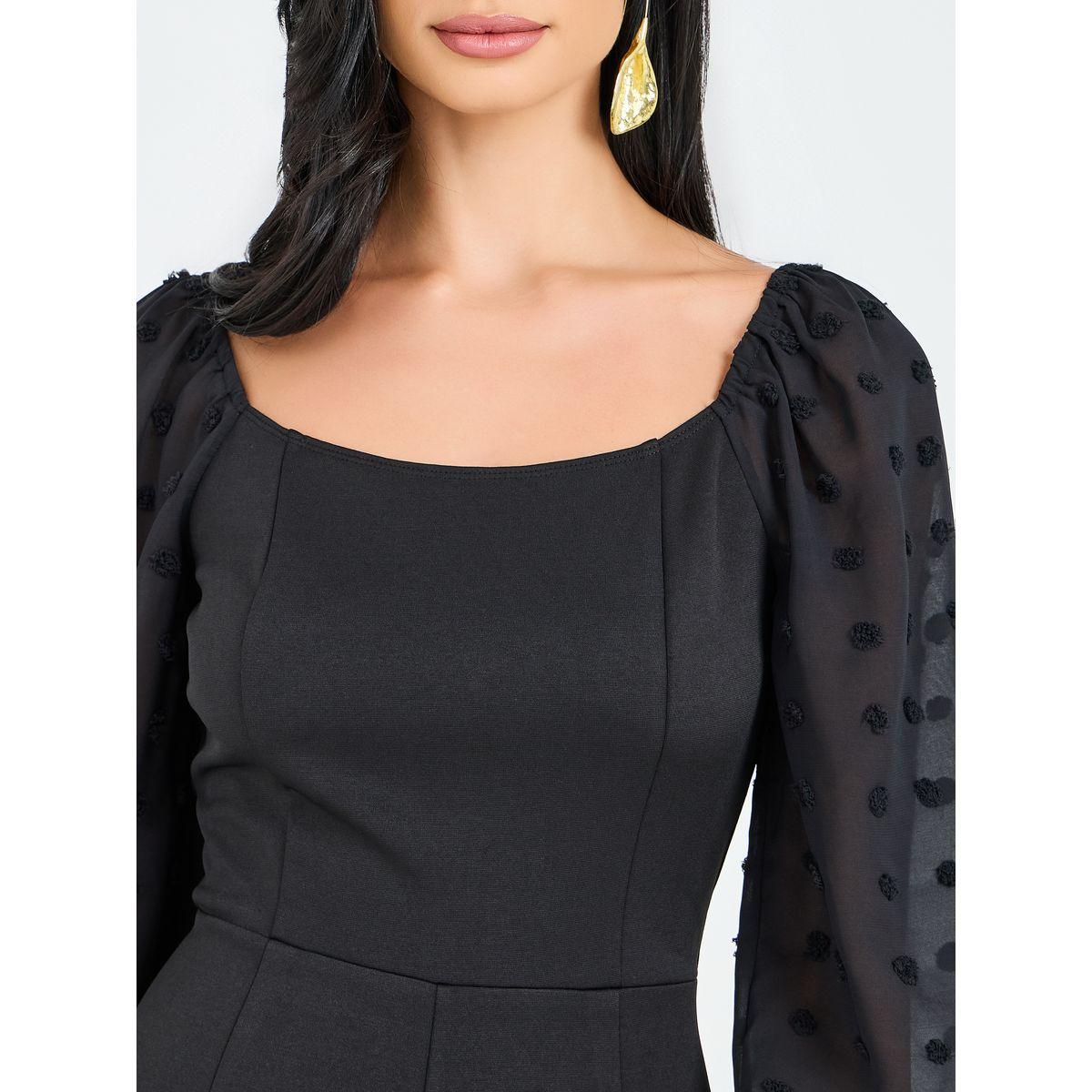 Styli Straight Leg Ponte Jumpsuit with Dobby Volume Sleeves-women-clothing-jumpsuits-image-3