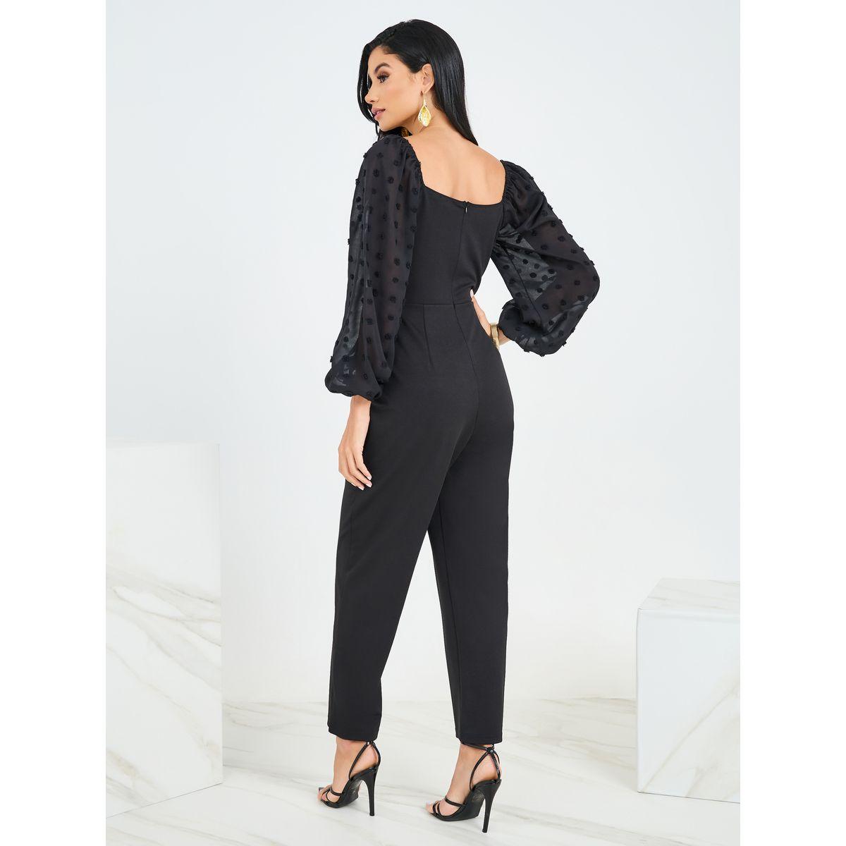 Styli Straight Leg Ponte Jumpsuit with Dobby Volume Sleeves-women-clothing-jumpsuits-image-4