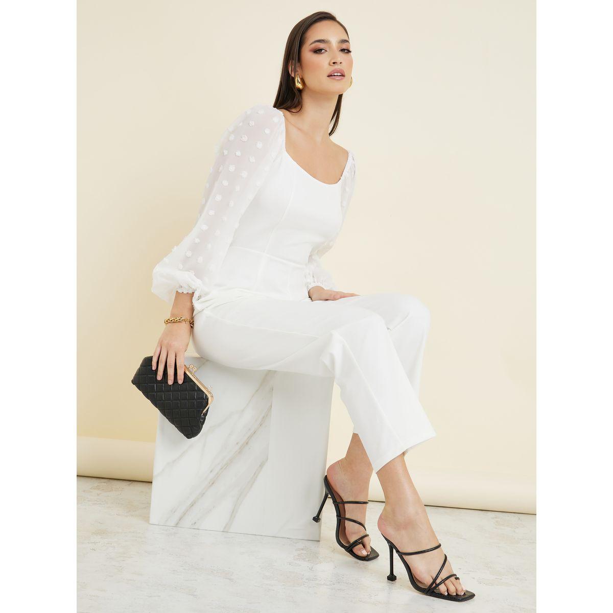 Styli Straight Leg Ponte Jumpsuit with Dobby Volume Sleeves-women-clothing-jumpsuits-image-1