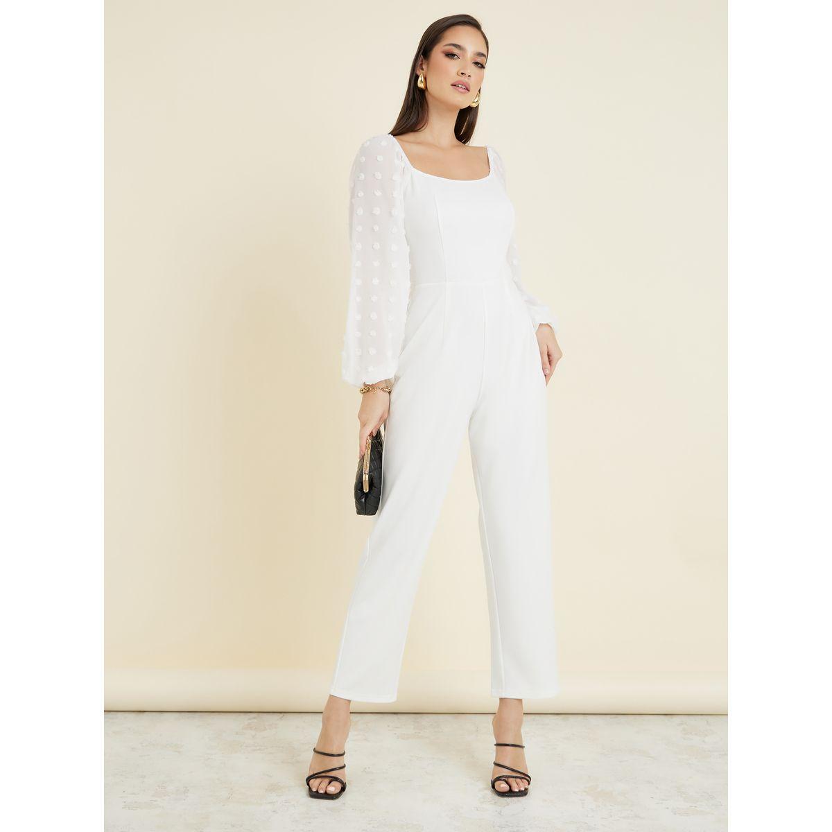 Styli Straight Leg Ponte Jumpsuit with Dobby Volume Sleeves-women-clothing-jumpsuits-image-2