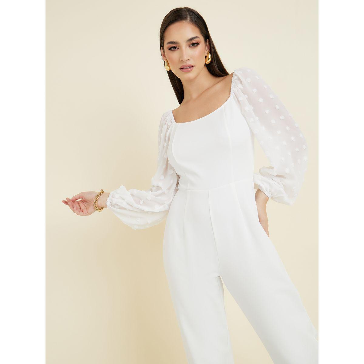 Styli Straight Leg Ponte Jumpsuit with Dobby Volume Sleeves-women-clothing-jumpsuits-image-3