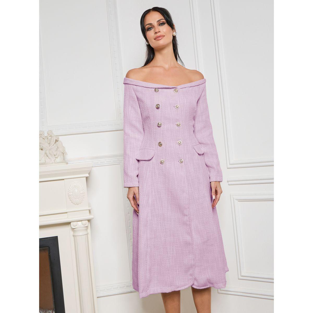 Styli Limited Off Shoulder Button and Flap Pocket Detail Midi Dress-women-clothing-dresses-image-3