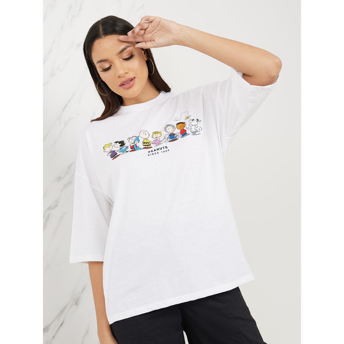 Styli Oversized Peanuts Graphic Print Drop Shoulder T-Shirt-women-clothing-tshirts-image-1