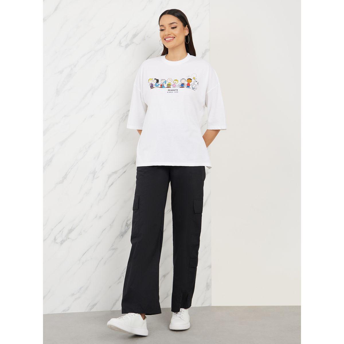 Styli Oversized Peanuts Graphic Print Drop Shoulder T-Shirt-women-clothing-tshirts-image-2