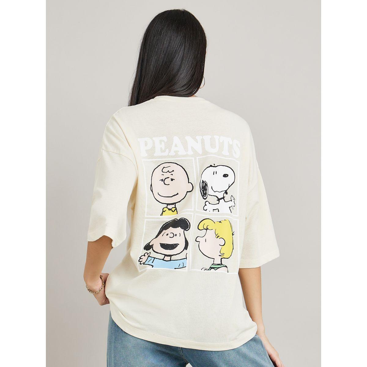 Styli Peanuts Oversized Back Print Drop Shoulder Longline T-Shirt-women-clothing-tshirts-image-1