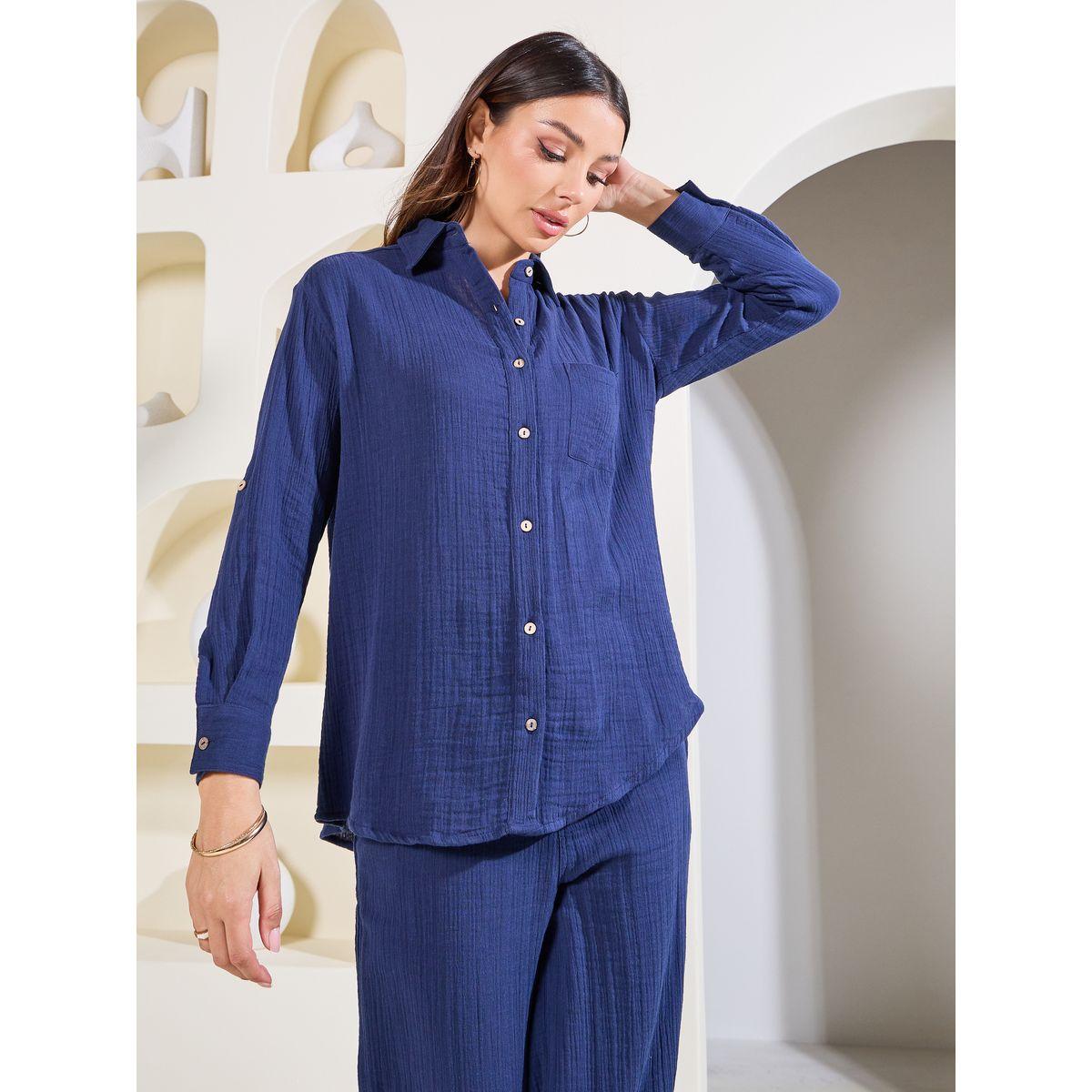 Styli Elevate Oversized Crinkle Textured Shirt with Roll Up Sleeves-women-clothing-shirtsandblouses-shirts-image-1