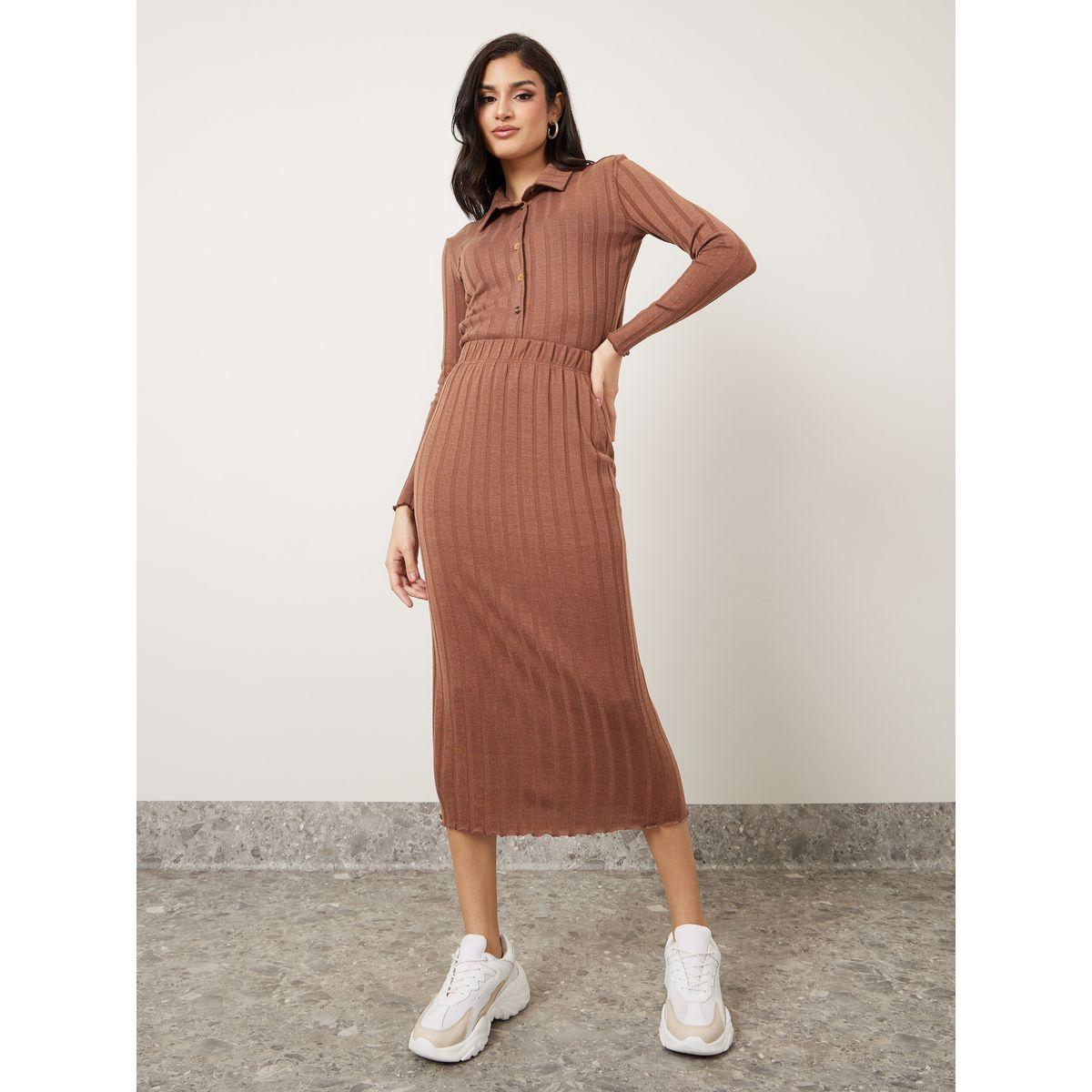 Styli Ribbed Knit High Rise Midi Skirt-women-clothing-bottoms-skirts-image-1