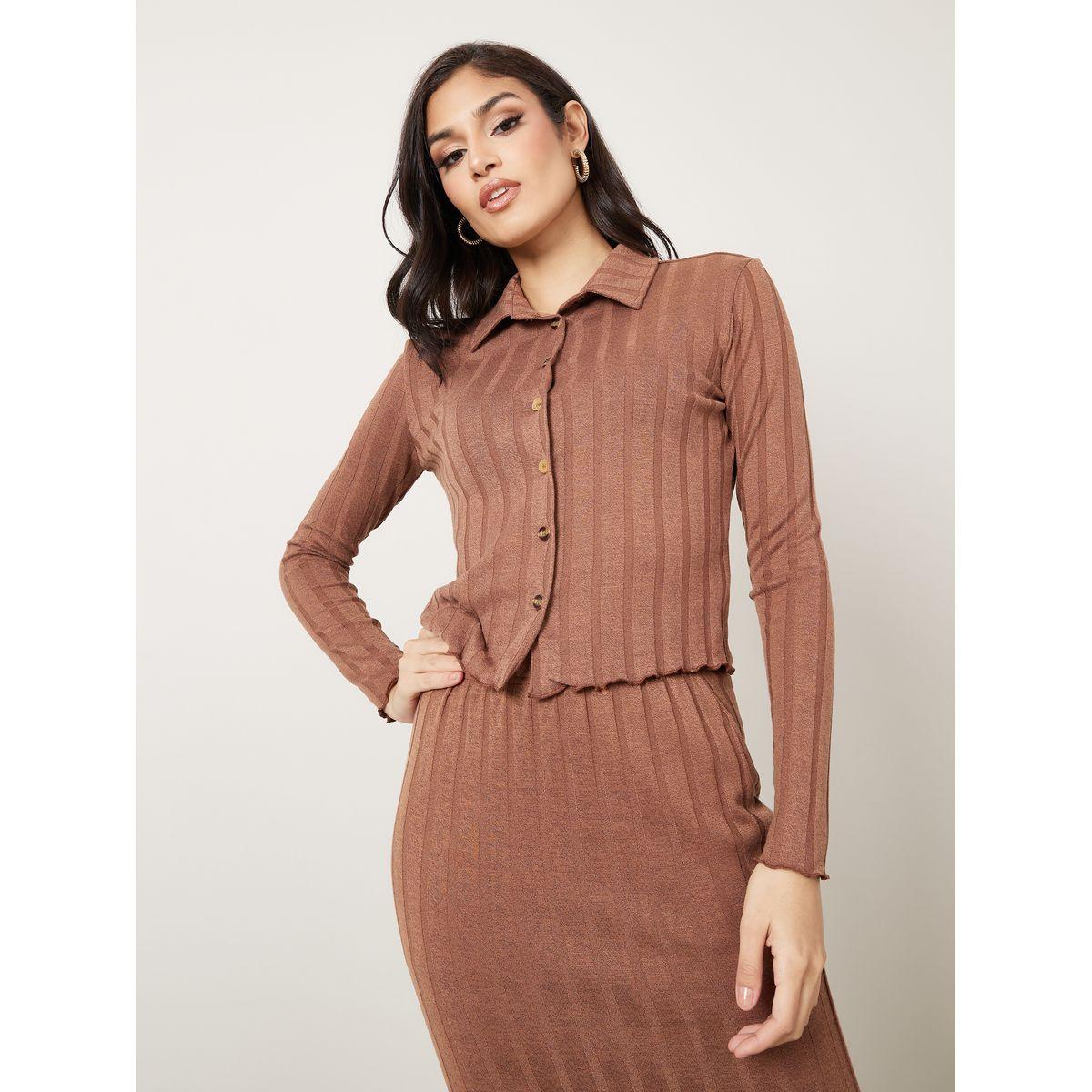 بلوزة محبوكة بتفاصيل مضلعة-women-clothing-shirtsandblouses-blouses-image-4