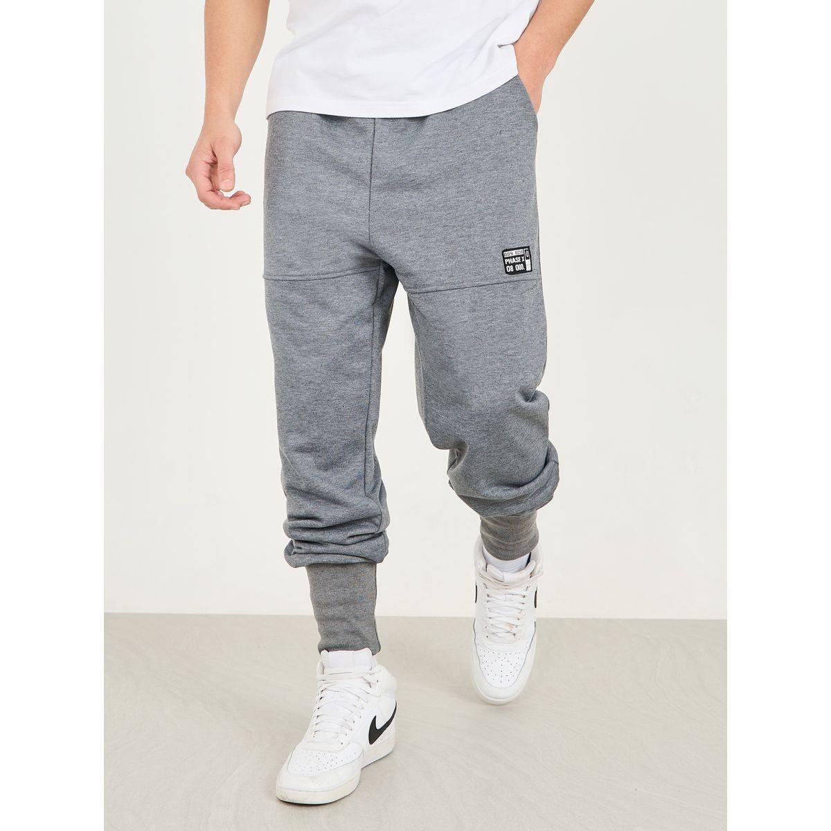 جوغر ميلانج مزين بشارة مع حواف بأساور-men-clothing-bottoms-joggers-image-1