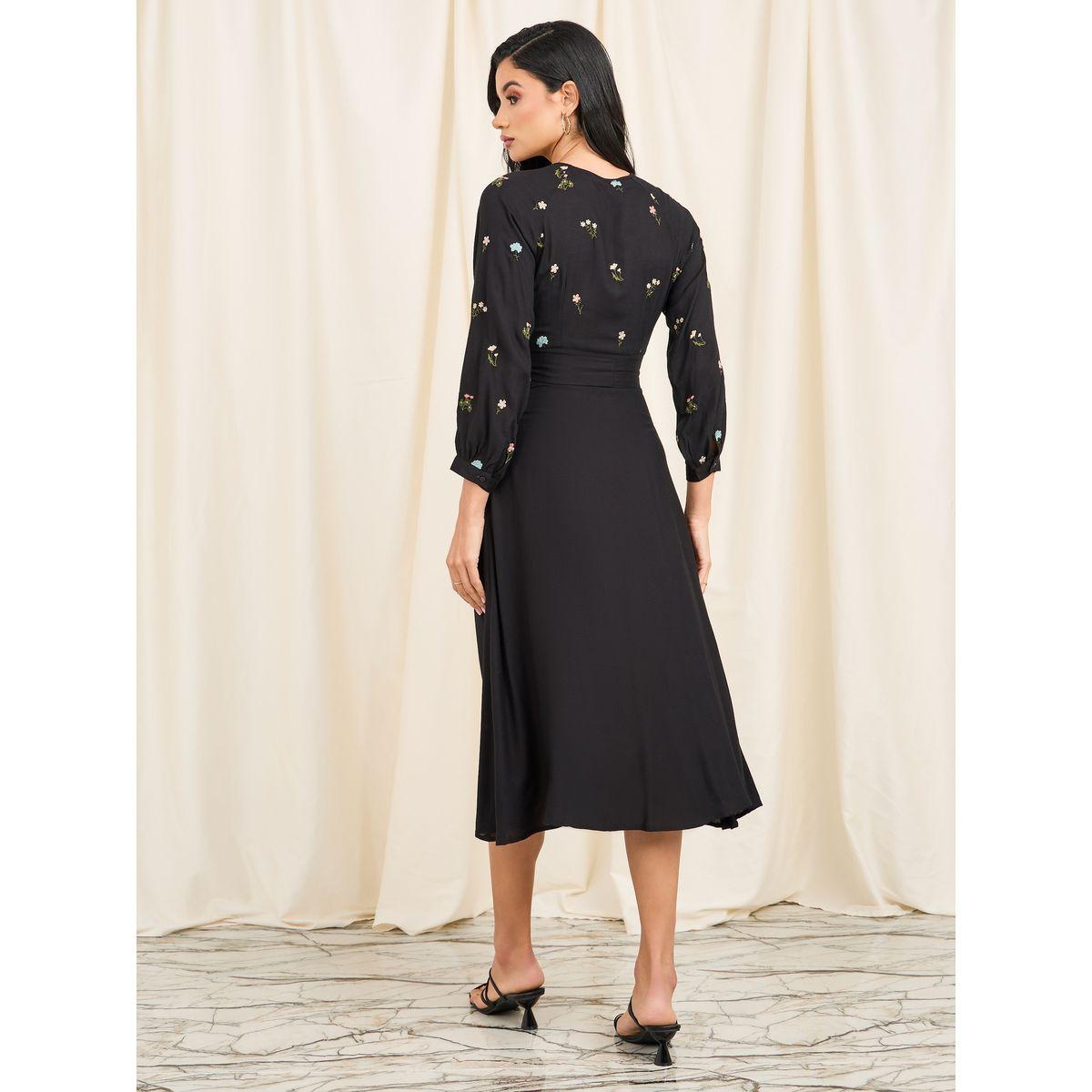 Styli Limited Embroidered Self Tie Up A-Line Midi Dress-women-clothing-dresses-image-4