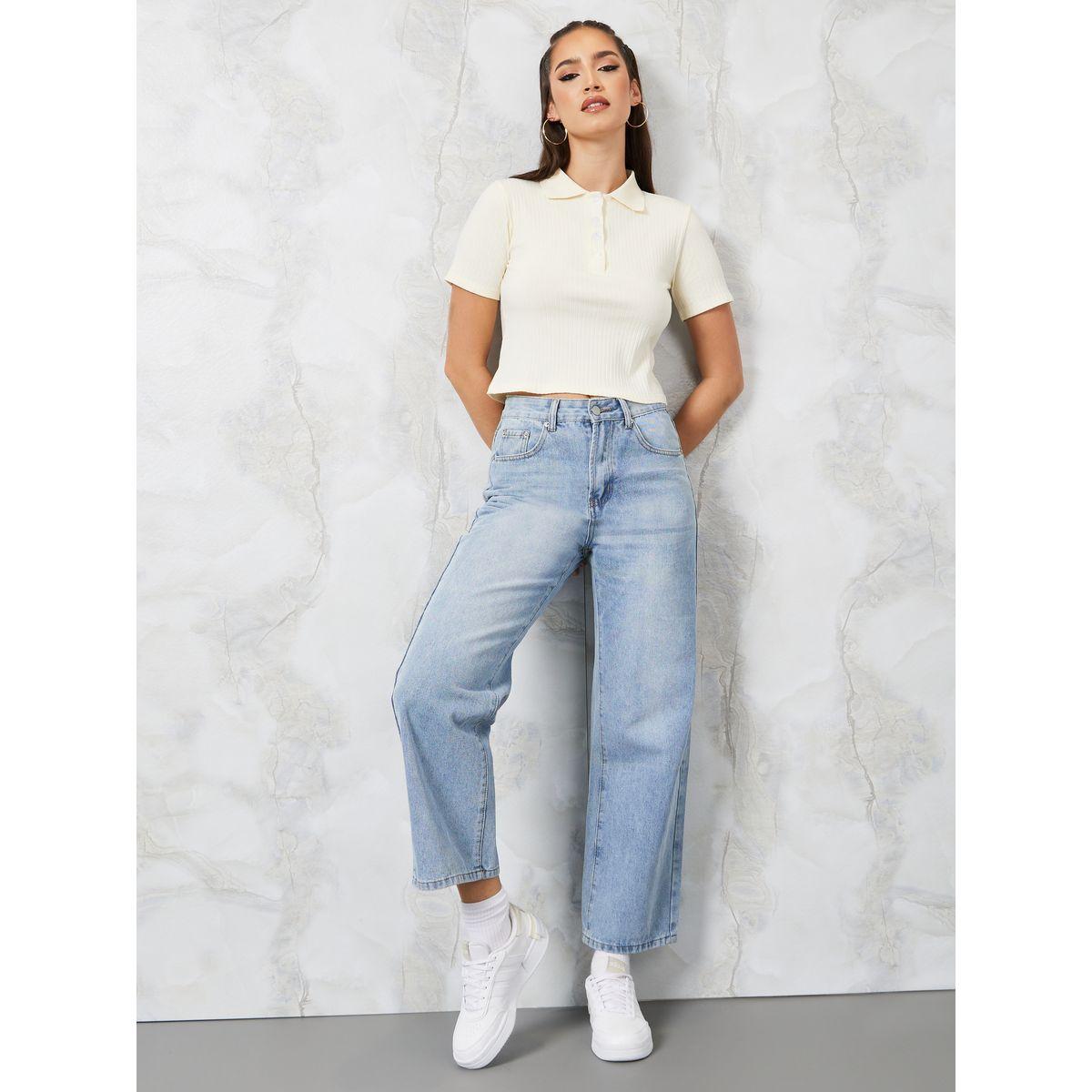 جينز بقصة موم وتفاصيل باهتة-women-clothing-bottoms-jeans-image-1