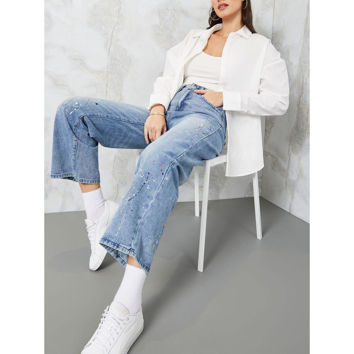 Styli High Rise Splatter Paint Wide Leg Jeans-women-clothing-bottoms-jeans-image-1