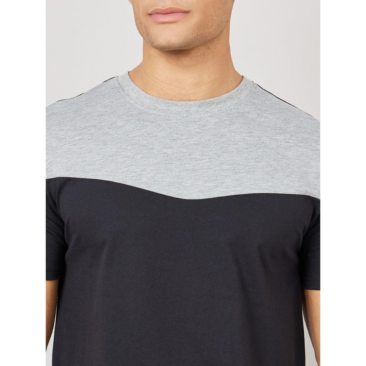 Styli Unwind Colorblock Melange T-Shirt & Solid Drawstring Shorts Set-men-clothing-nightwear-sets-image-3
