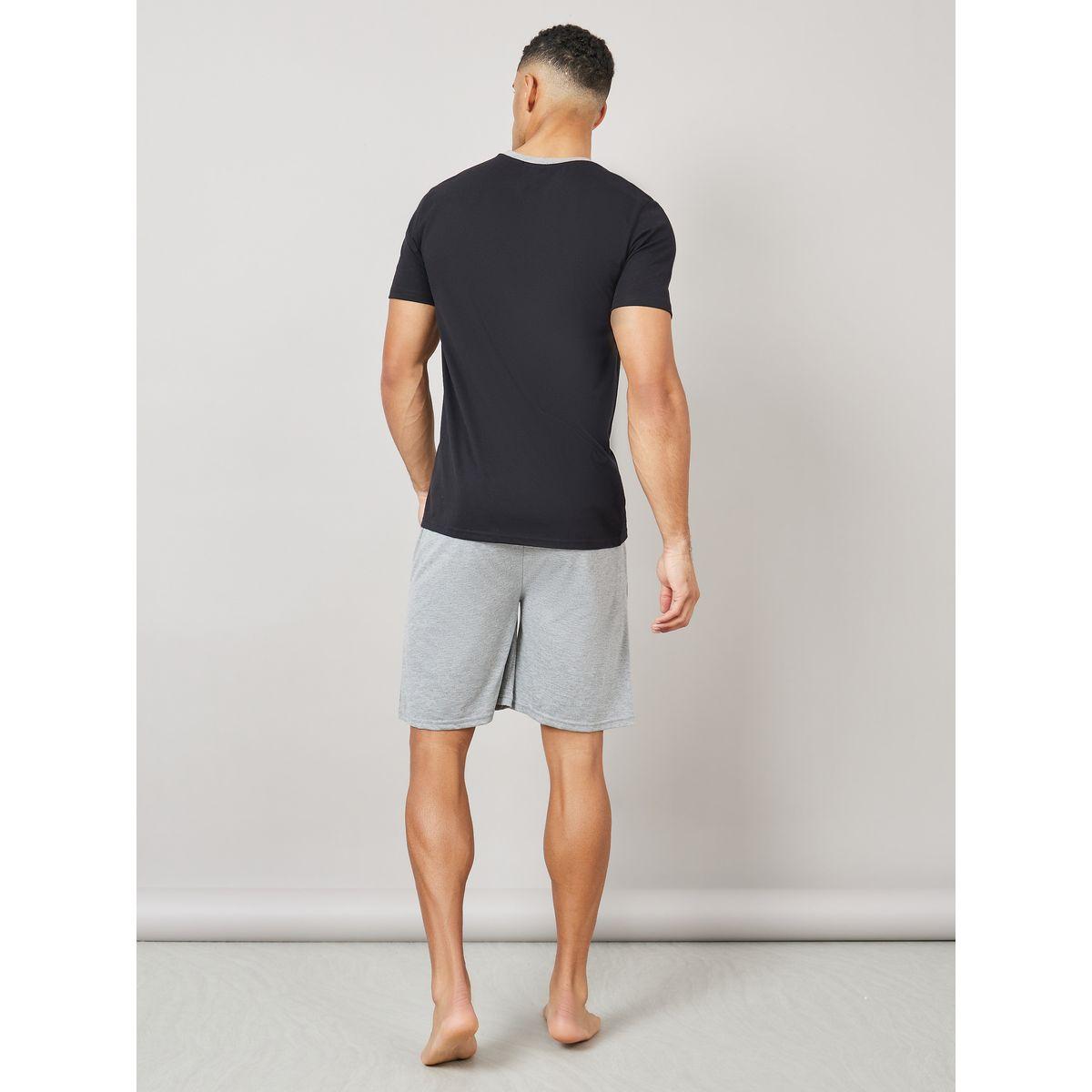 Styli Unwind Colorblock Melange T-Shirt & Solid Drawstring Shorts Set-men-clothing-nightwear-sets-image-5