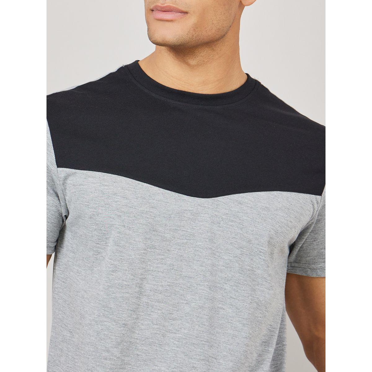 Styli Unwind Colorblock Melange T-Shirt & Solid Drawstring Shorts Set-men-clothing-nightwear-sets-image-4