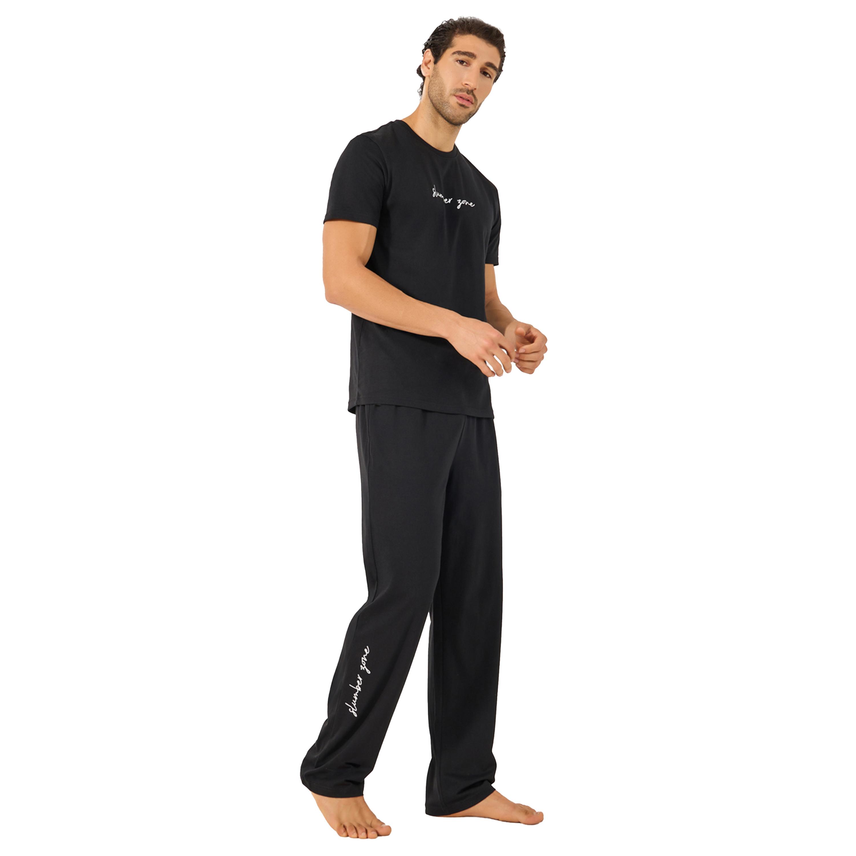Styli Slogan Print Crew Neck T-Shirt and Pyjama Set-men-clothing-nightwear-sets-image-1