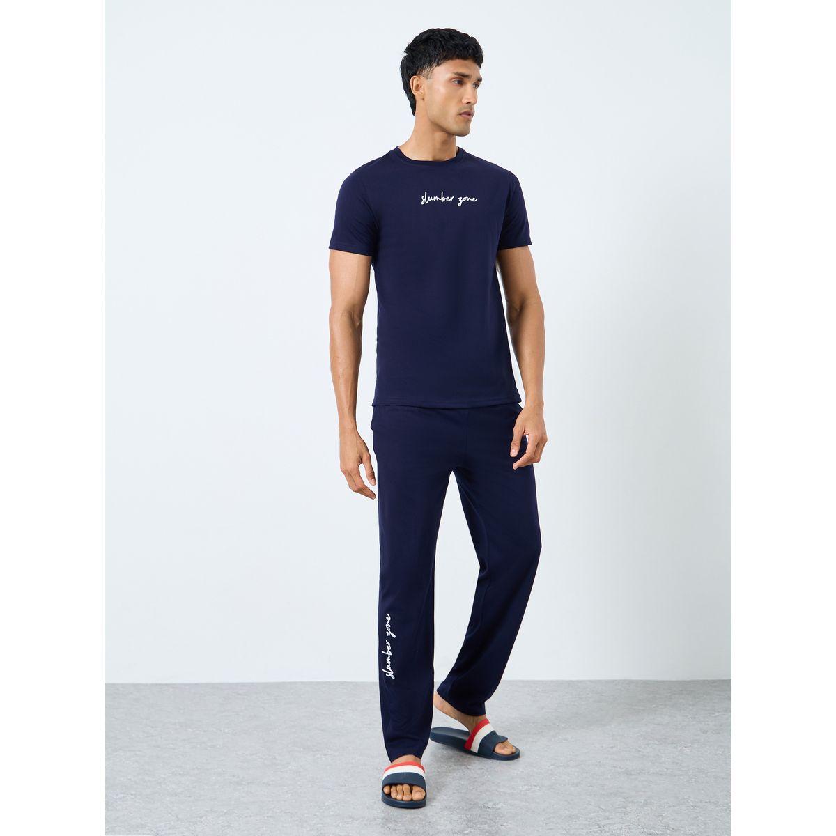 Styli Slogan Print Crew Neck T-Shirt and Pyjama Set-men-clothing-nightwear-sets-image-1