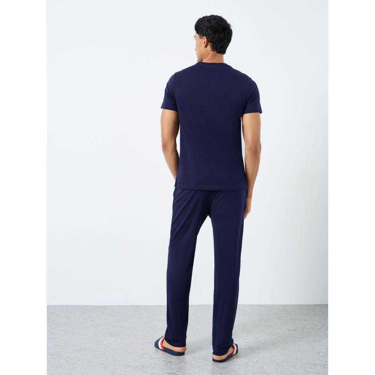 Styli Slogan Print Crew Neck T-Shirt and Pyjama Set-men-clothing-nightwear-sets-image-4
