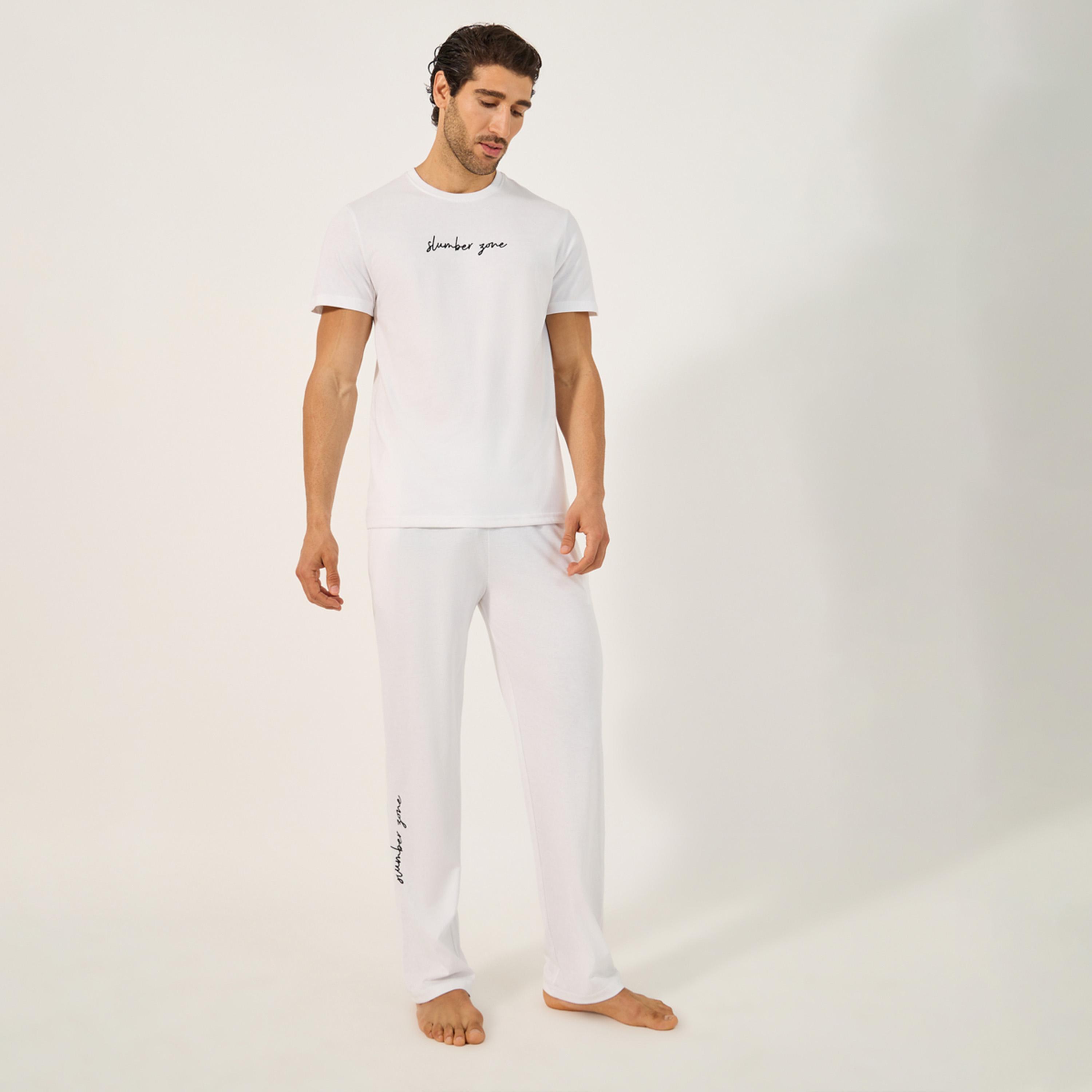 Styli Unwind Slogan Print Crew Neck T-Shirt And Pyjama Set-men-clothing-nightwear-sets-image-1