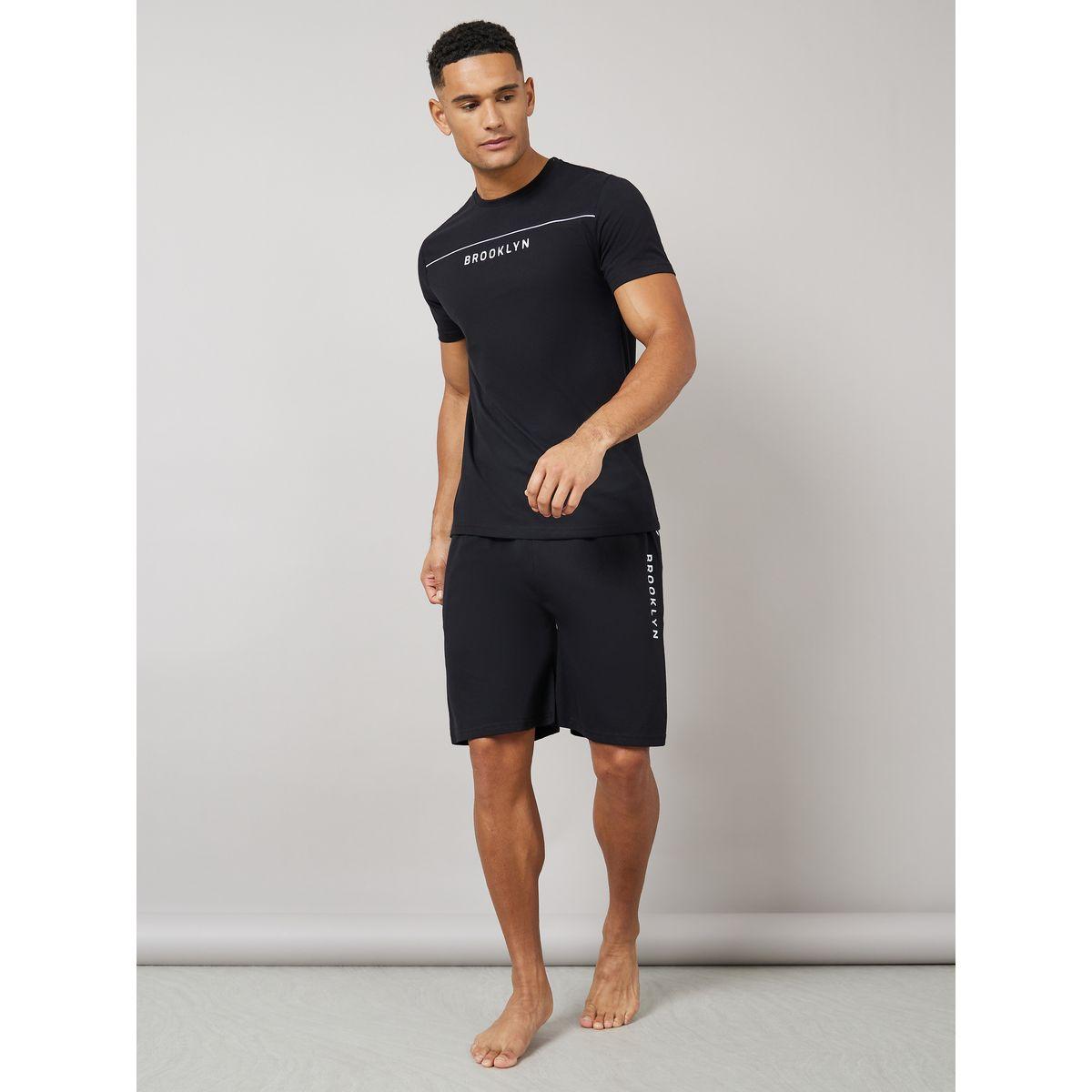 Styli Unwind Chest Print Crew Neck T-Shirt and Shorts Set-men-clothing-nightwear-sets-image-1