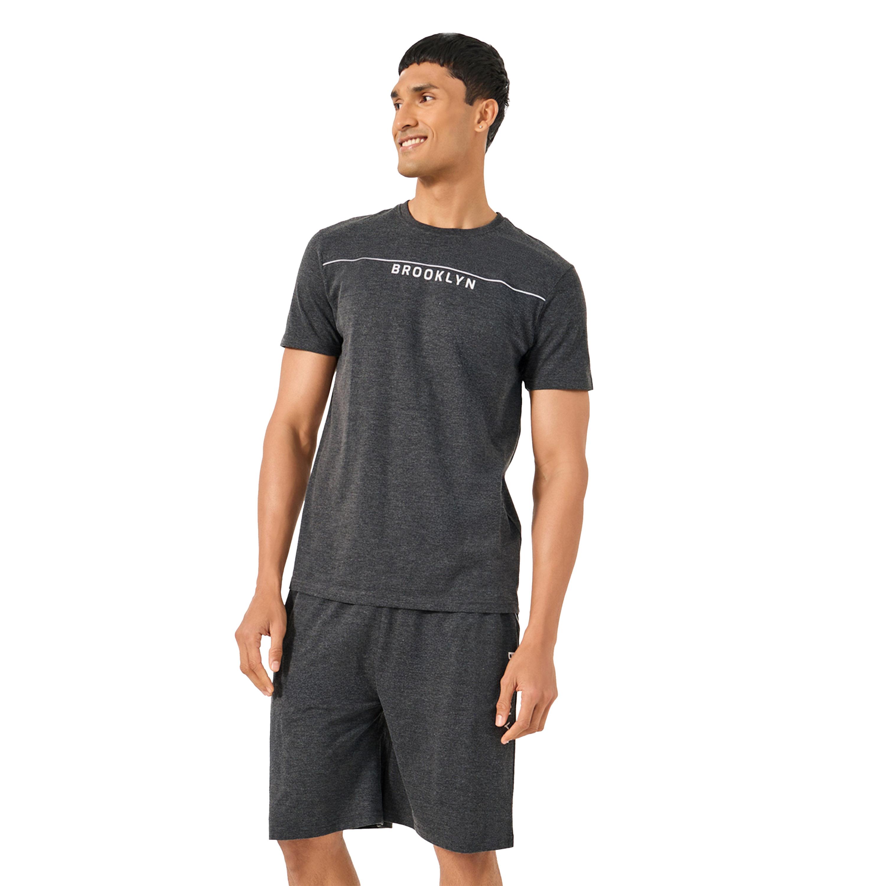 Styli Chest Print Crew Neck T-Shirt and Shorts Set-men-clothing-nightwear-sets-image-2