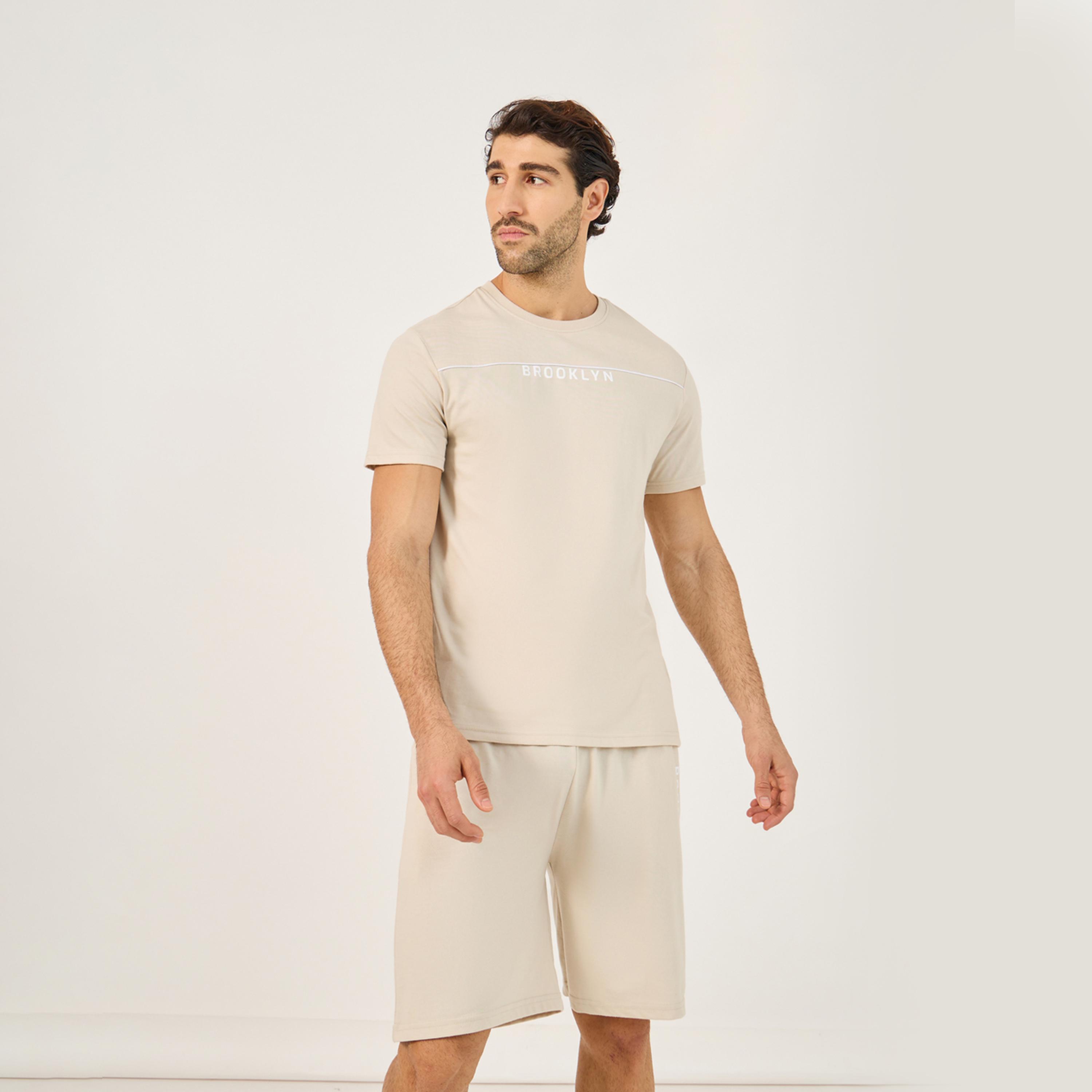 Styli Unwind Slogan Print Crew Neck T-Shirt And Shorts Pyjama Set-men-clothing-nightwear-sets-image-2
