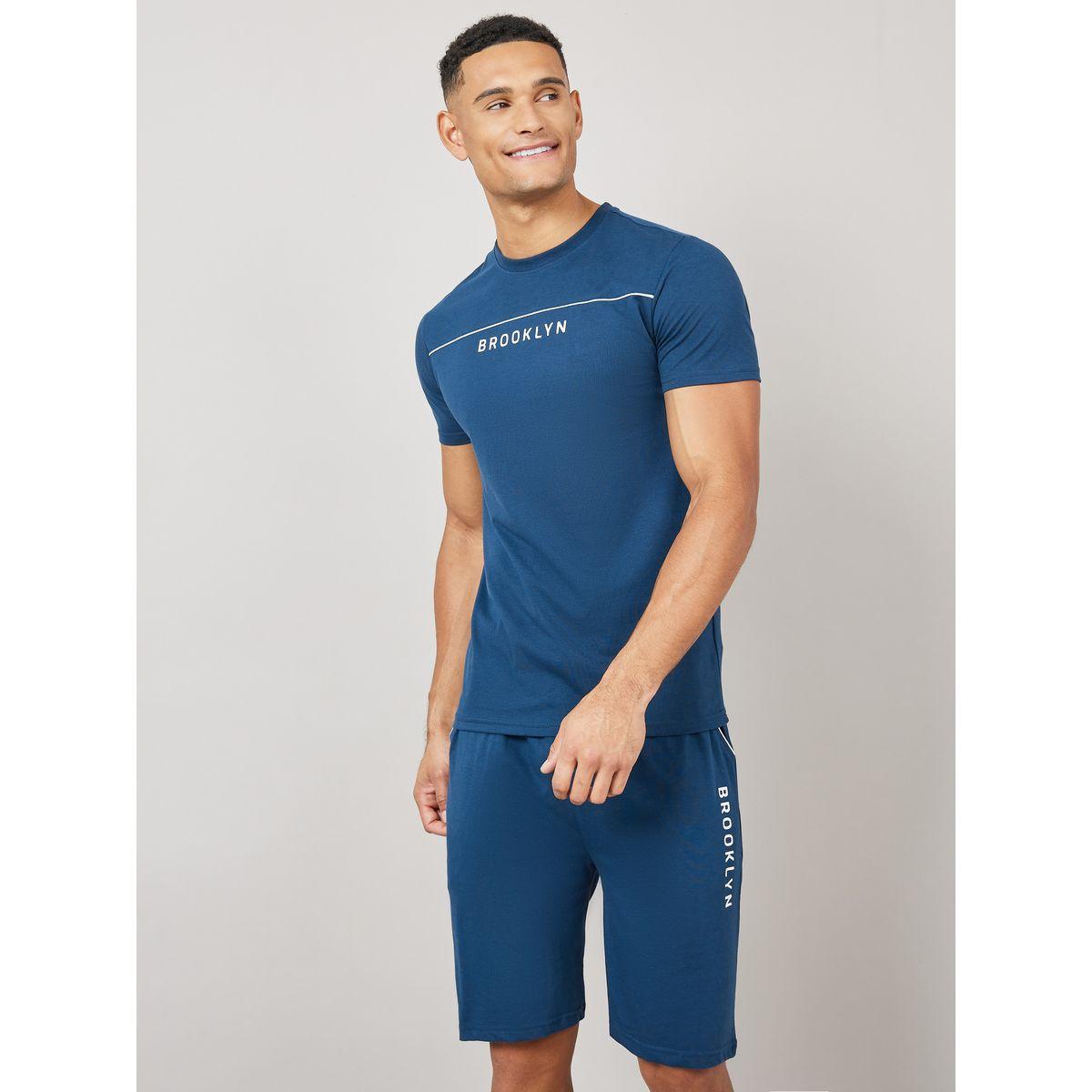 Styli Unwind Chest Print Crew Neck t-Shirt and Shorts Set-men-clothing-nightwear-sets-image-1