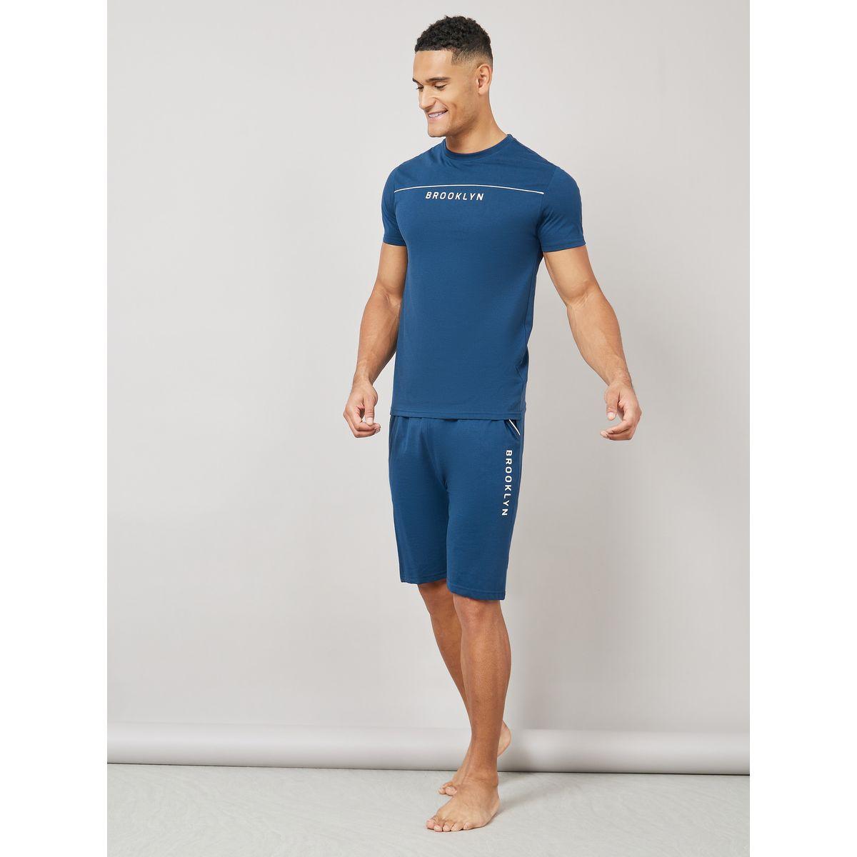 Styli Unwind Chest Print Crew Neck t-Shirt and Shorts Set-men-clothing-nightwear-sets-image-2