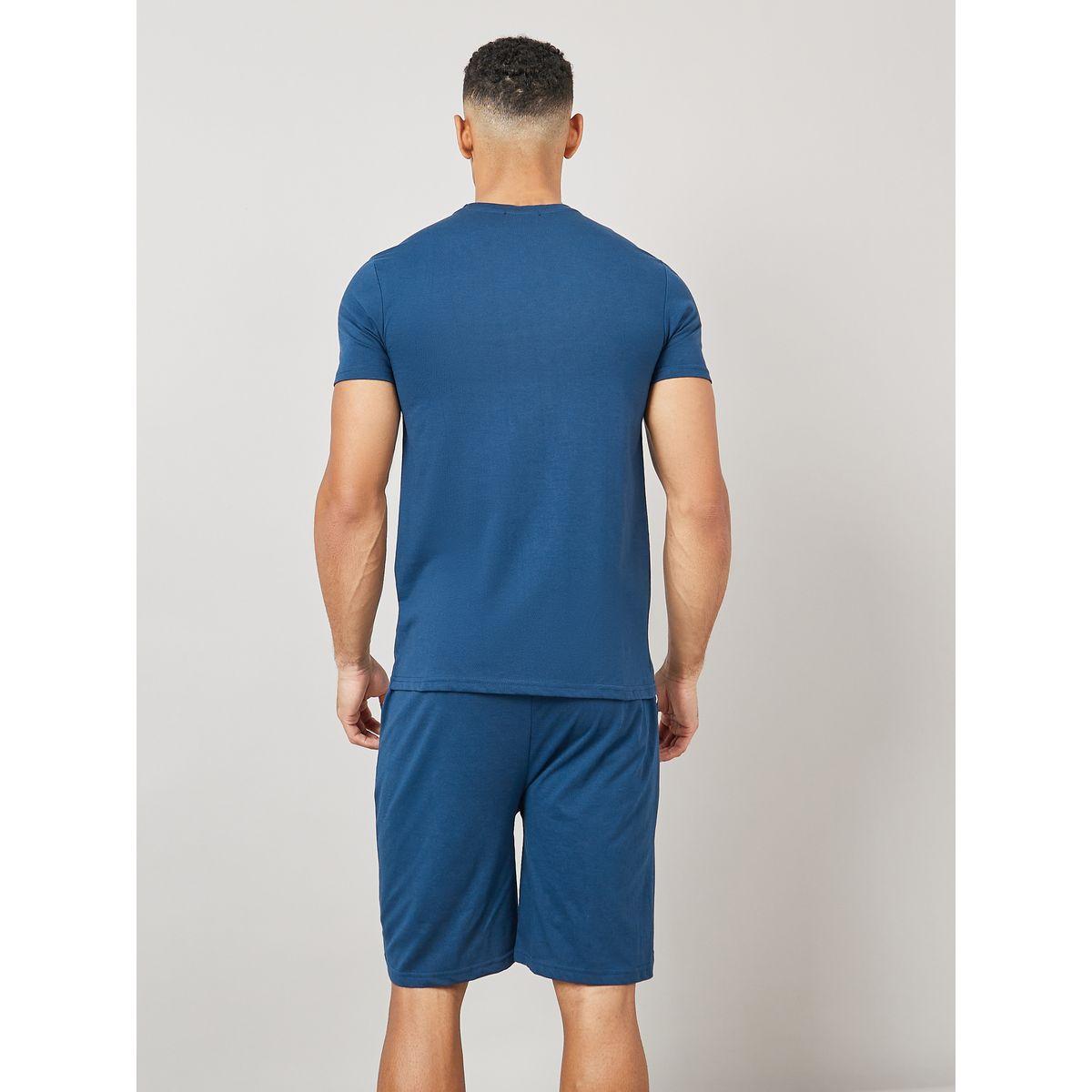 Styli Unwind Chest Print Crew Neck t-Shirt and Shorts Set-men-clothing-nightwear-sets-image-6