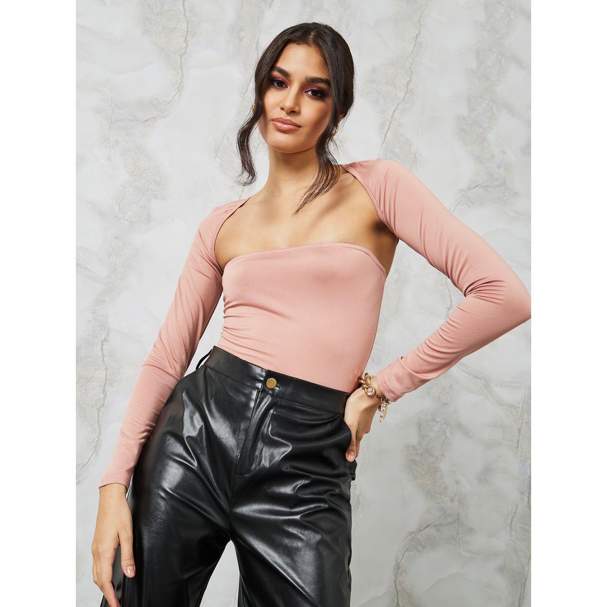 Styli Bandeau Neck Fitted Bodysuit with Bolero-women-clothing-shirtsandblouses-blouses-image-3