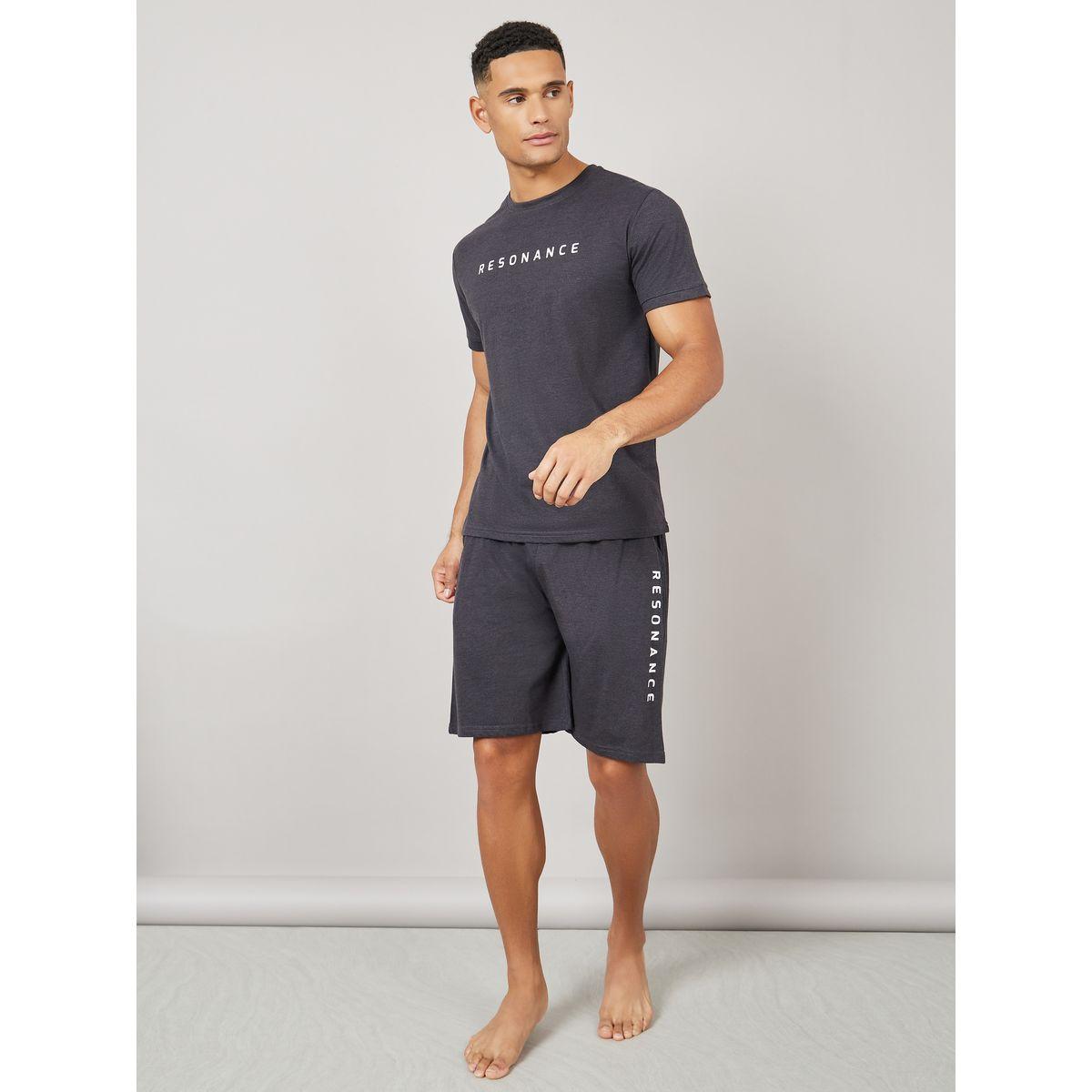 Styli Unwind Chest Print T-shirt and Short Set with Self Folding Hem-men-clothing-nightwear-sets-image-1
