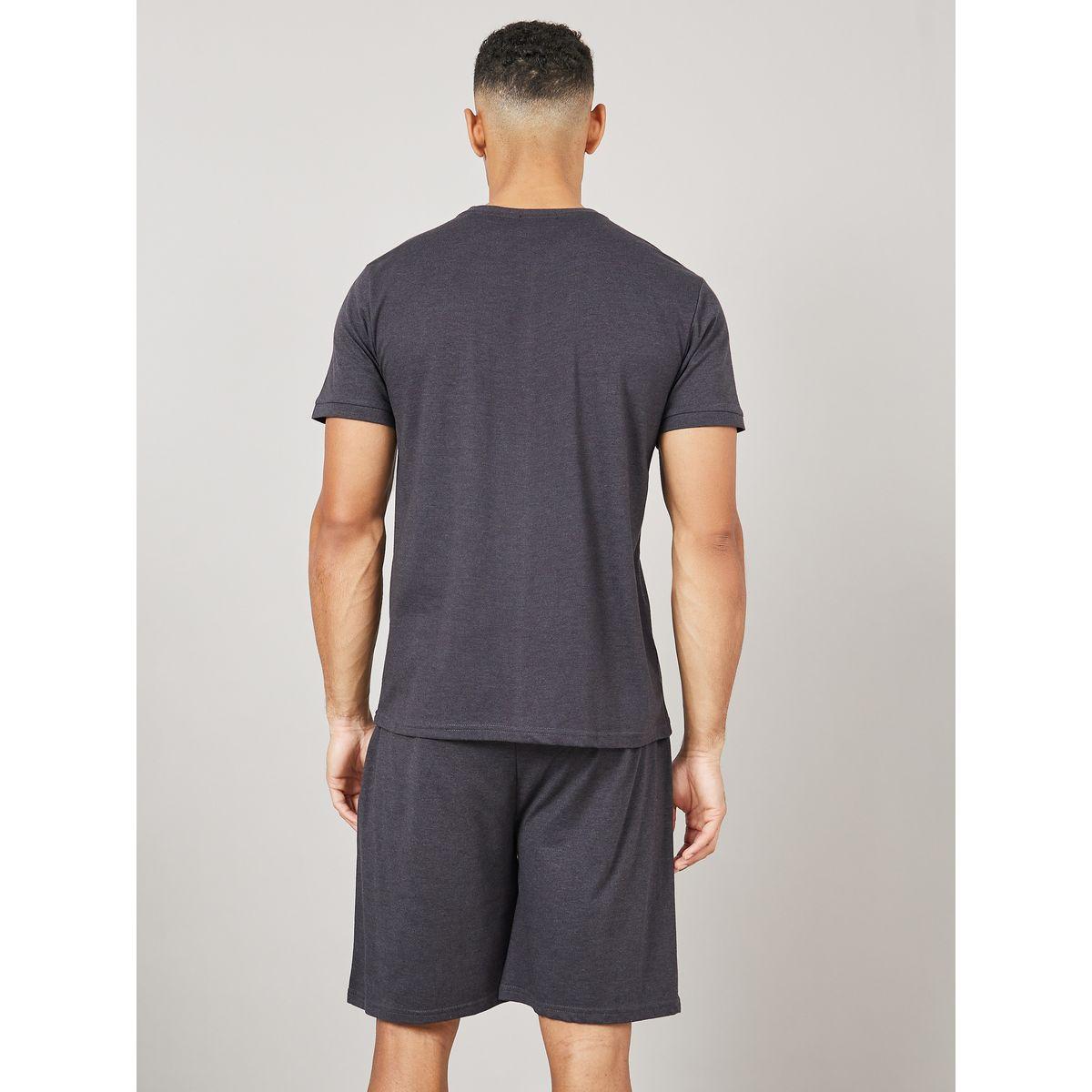 Styli Unwind Chest Print T-shirt and Short Set with Self Folding Hem-men-clothing-nightwear-sets-image-5