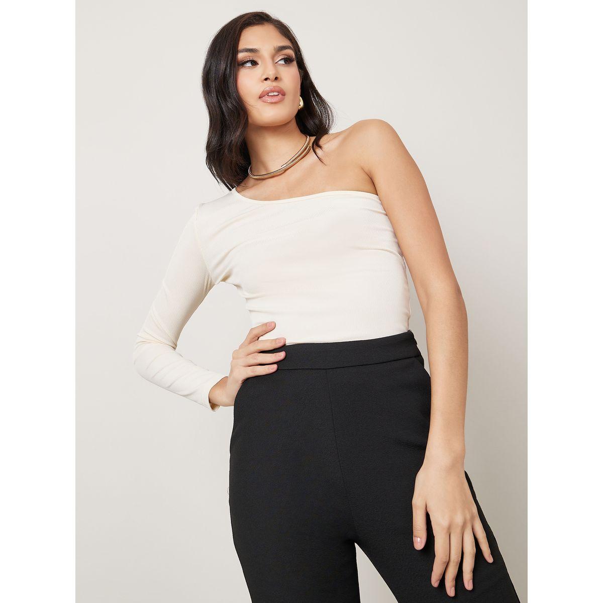Styli One Shoulder Neck Fitted Knit Top-women-clothing-shirtsandblouses-blouses-image-1