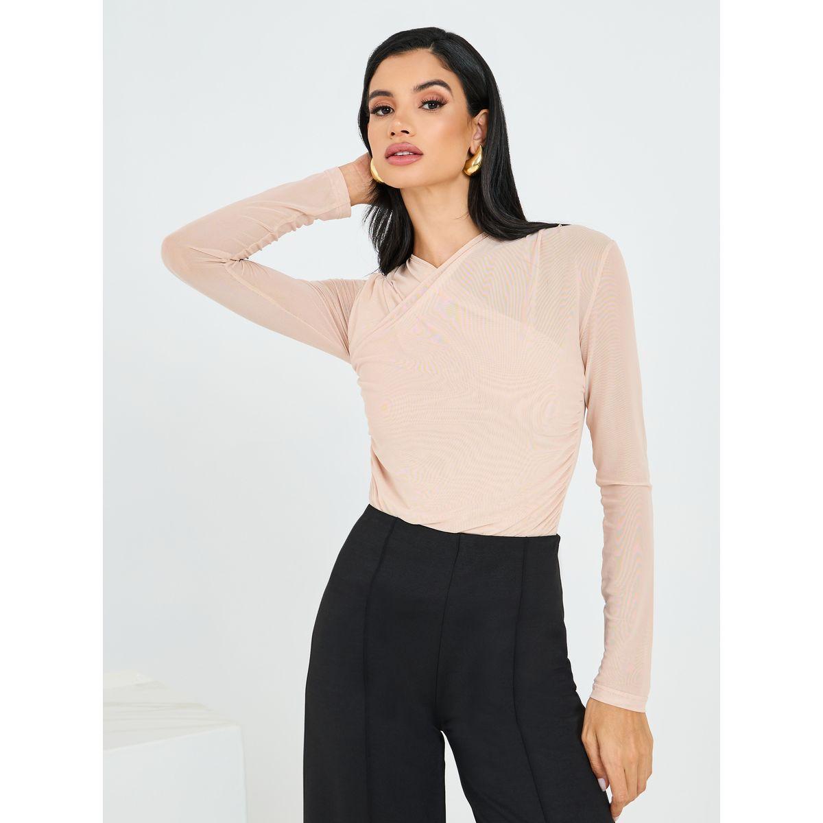 Styli Mesh Insert High Neck Fitted Knit Top-women-clothing-shirtsandblouses-blouses-image-1
