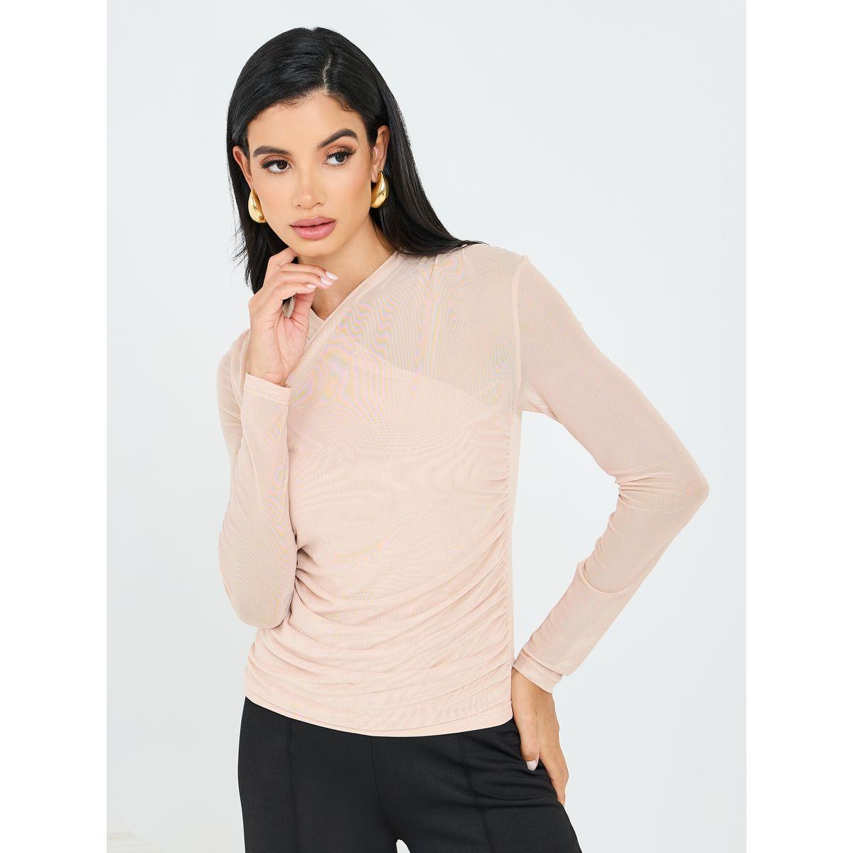 Styli Mesh Insert High Neck Fitted Knit Top-women-clothing-shirtsandblouses-blouses-image-3