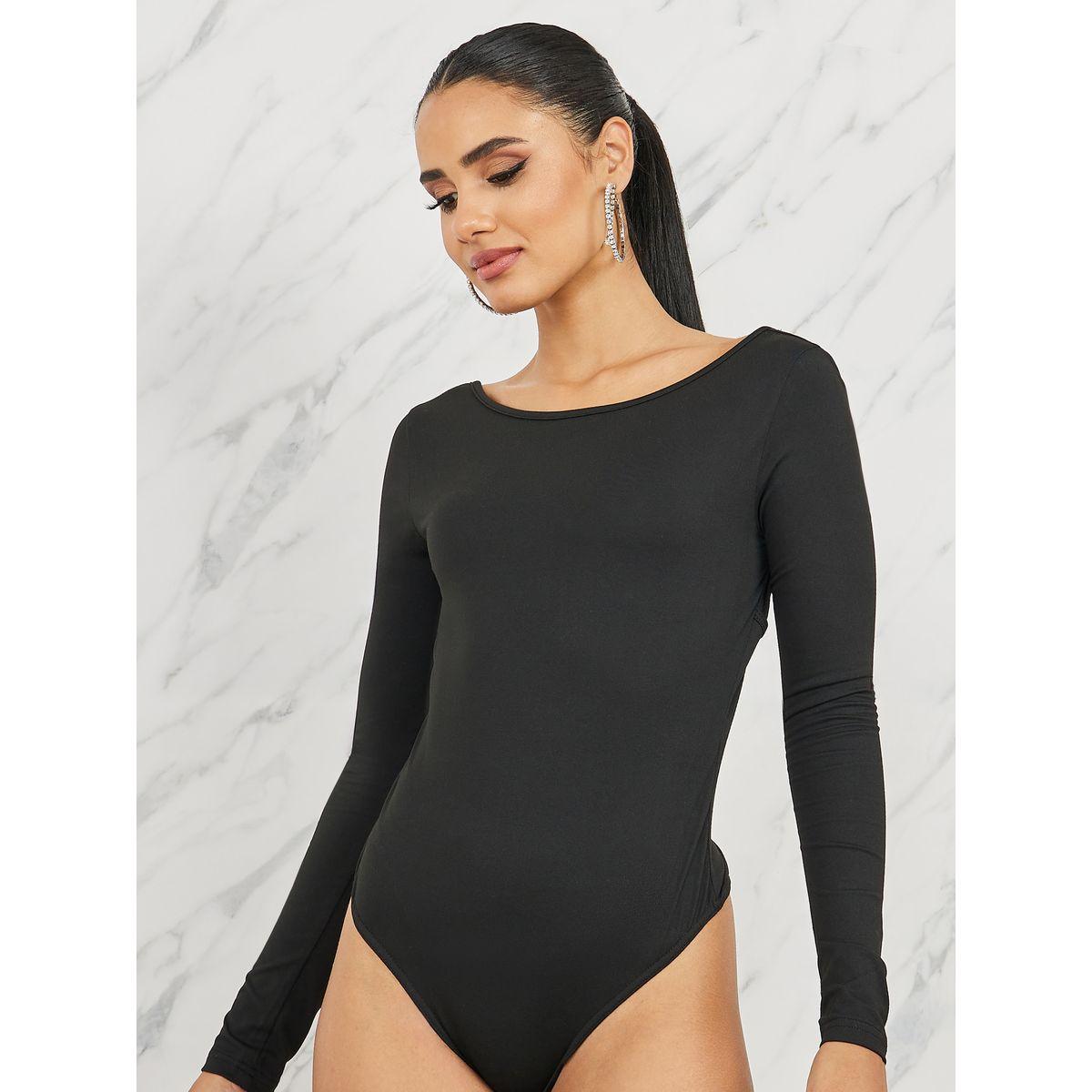 Styli Faux Rhinestone Detail Open Back Bodysuit-women-clothing-tshirts-image-1