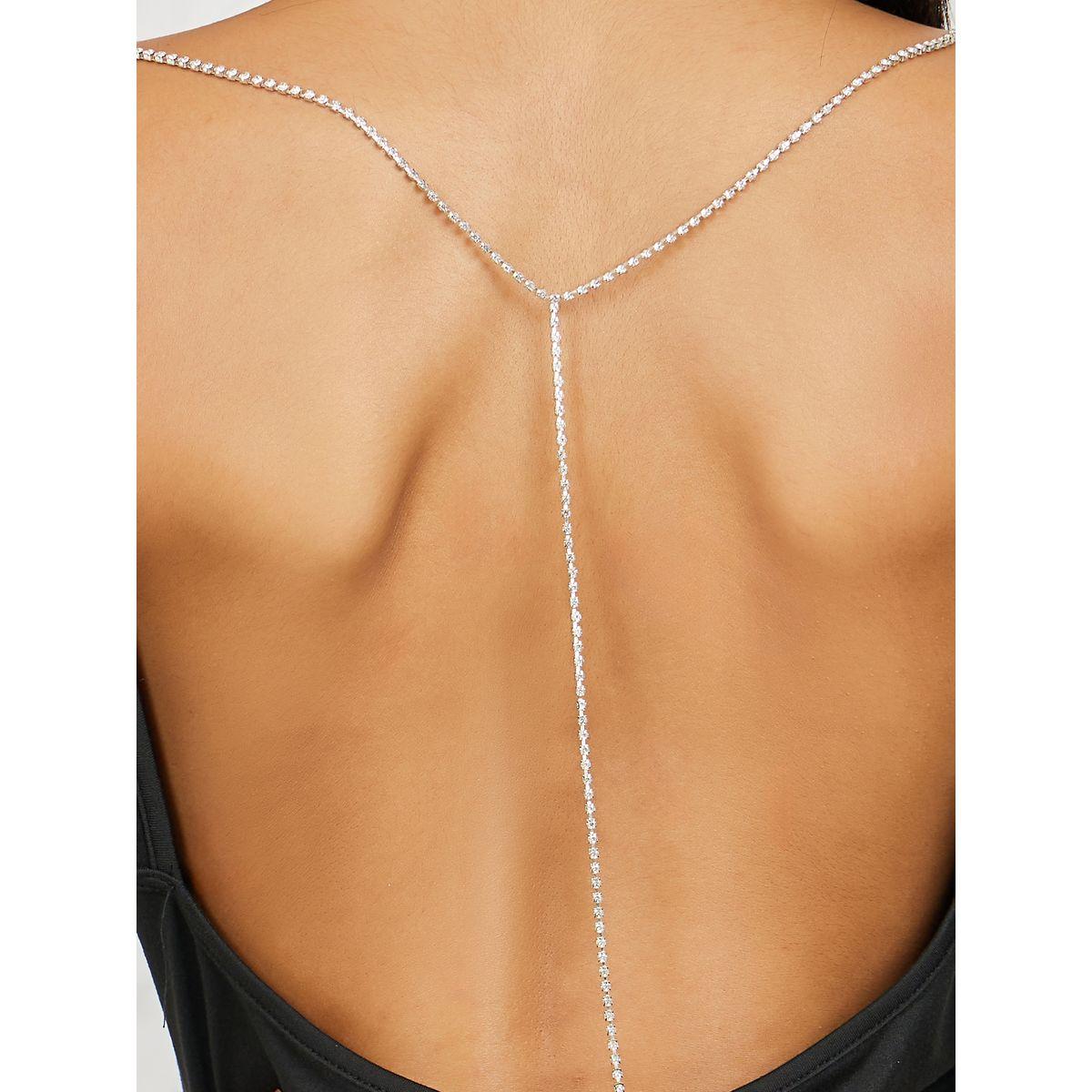 Styli Faux Rhinestone Detail Open Back Bodysuit-women-clothing-tshirts-image-5