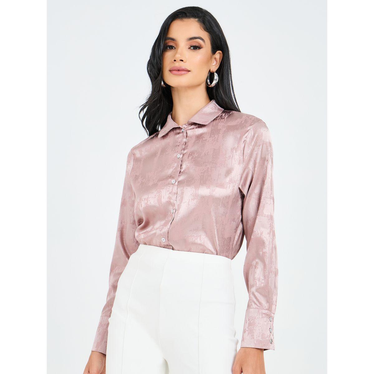 Styli Satin Jacquard Shirt with Button Closure-women-clothing-shirtsandblouses-shirts-image-1
