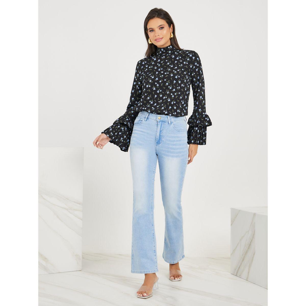Styli Floral High Neck Blouse With Pleated Bell Sleeve-women-clothing-shirtsandblouses-blouses-image-2