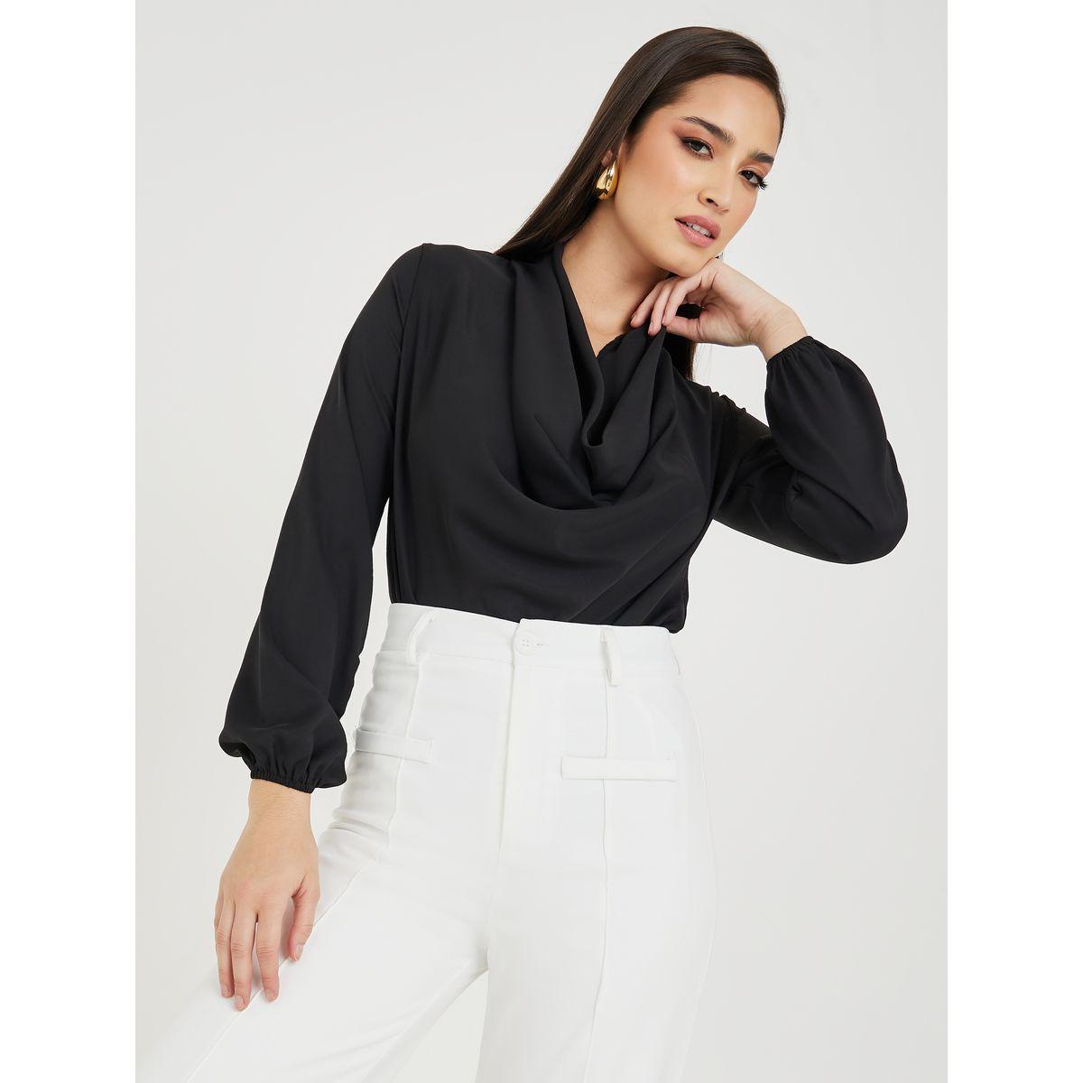 Styli Cowl Neck Bodysuit with Long Sleeves-women-clothing-tshirts-image-3
