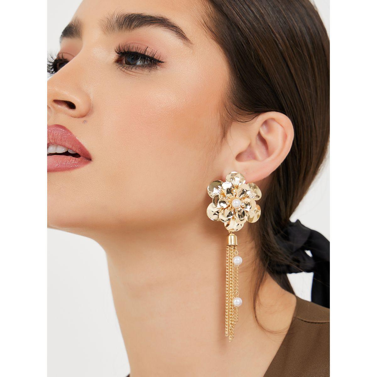 Styli Floral & Tassel Drop Earrings-women-watchesandjewellery-jewellery-earrings-image-1