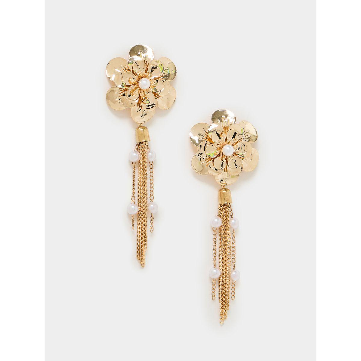 Styli Floral & Tassel Drop Earrings-women-watchesandjewellery-jewellery-earrings-image-2