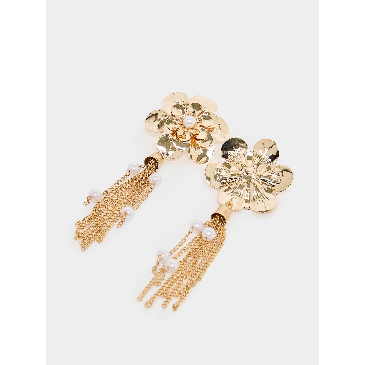 Styli Floral & Tassel Drop Earrings-women-watchesandjewellery-jewellery-earrings-image-3
