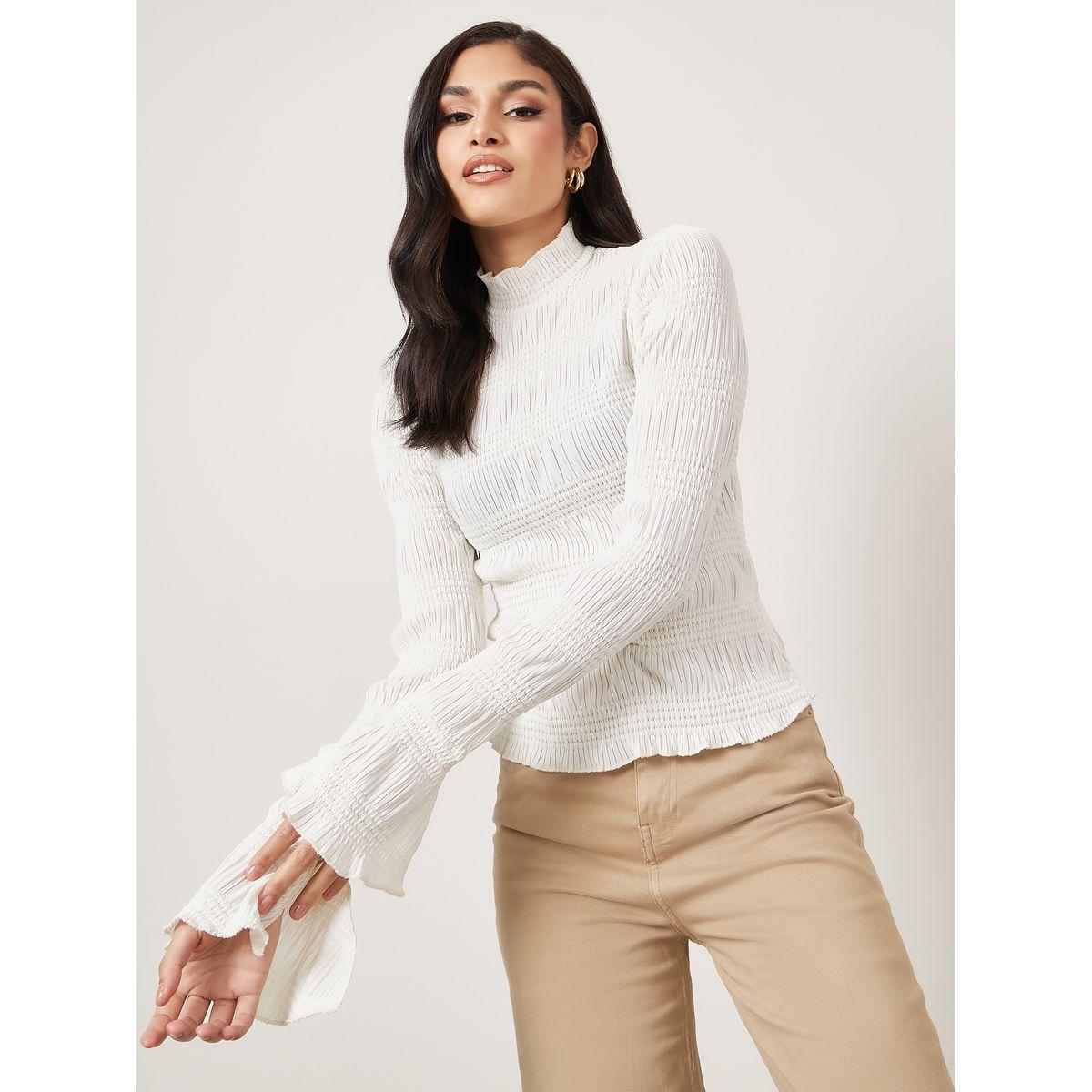بلوزة محبوكة مع اكمام فلوت-women-clothing-shirtsandblouses-blouses-image-1