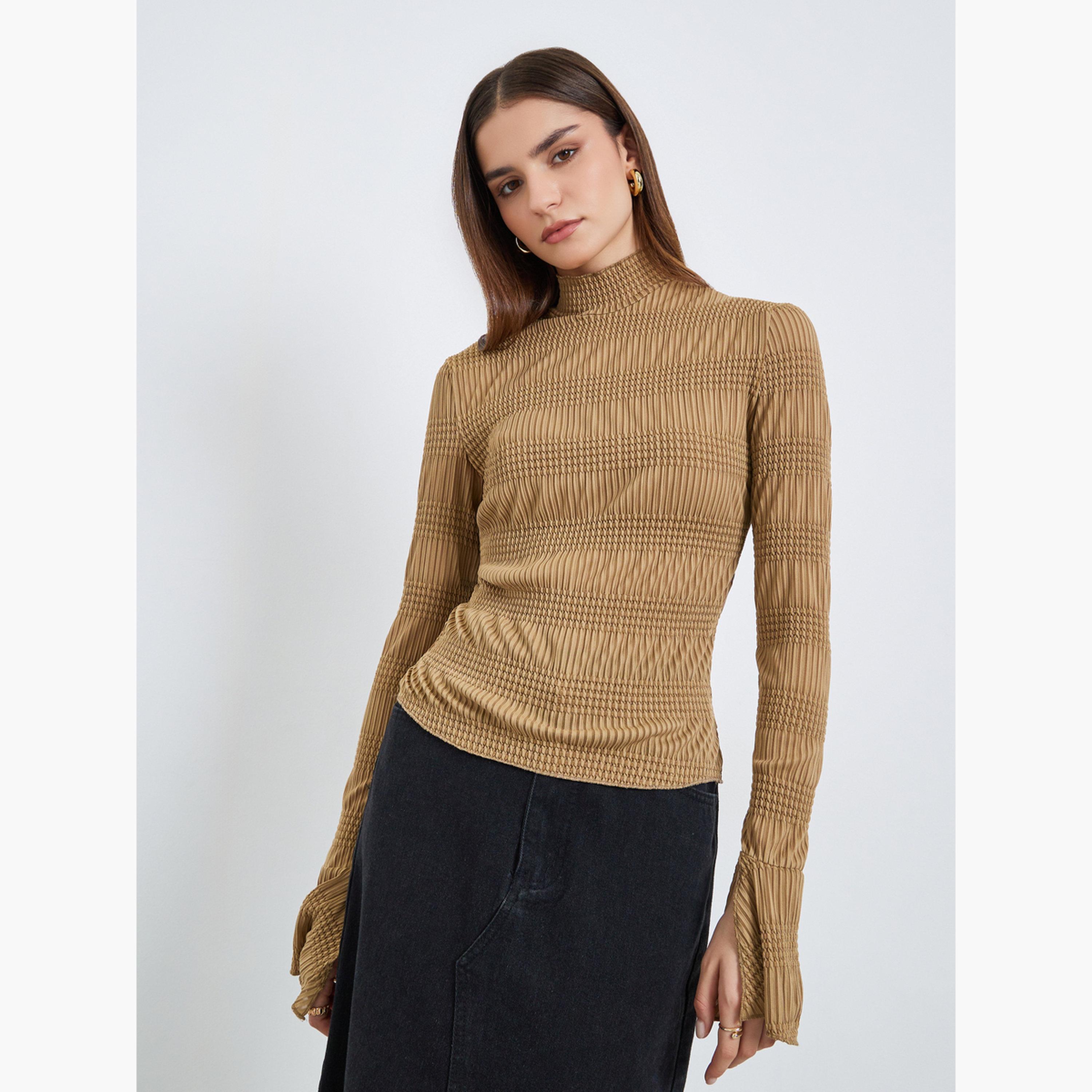Styli Women Brown Textured Knit Top-women-clothing-shirtsandblouses-blouses-image-1