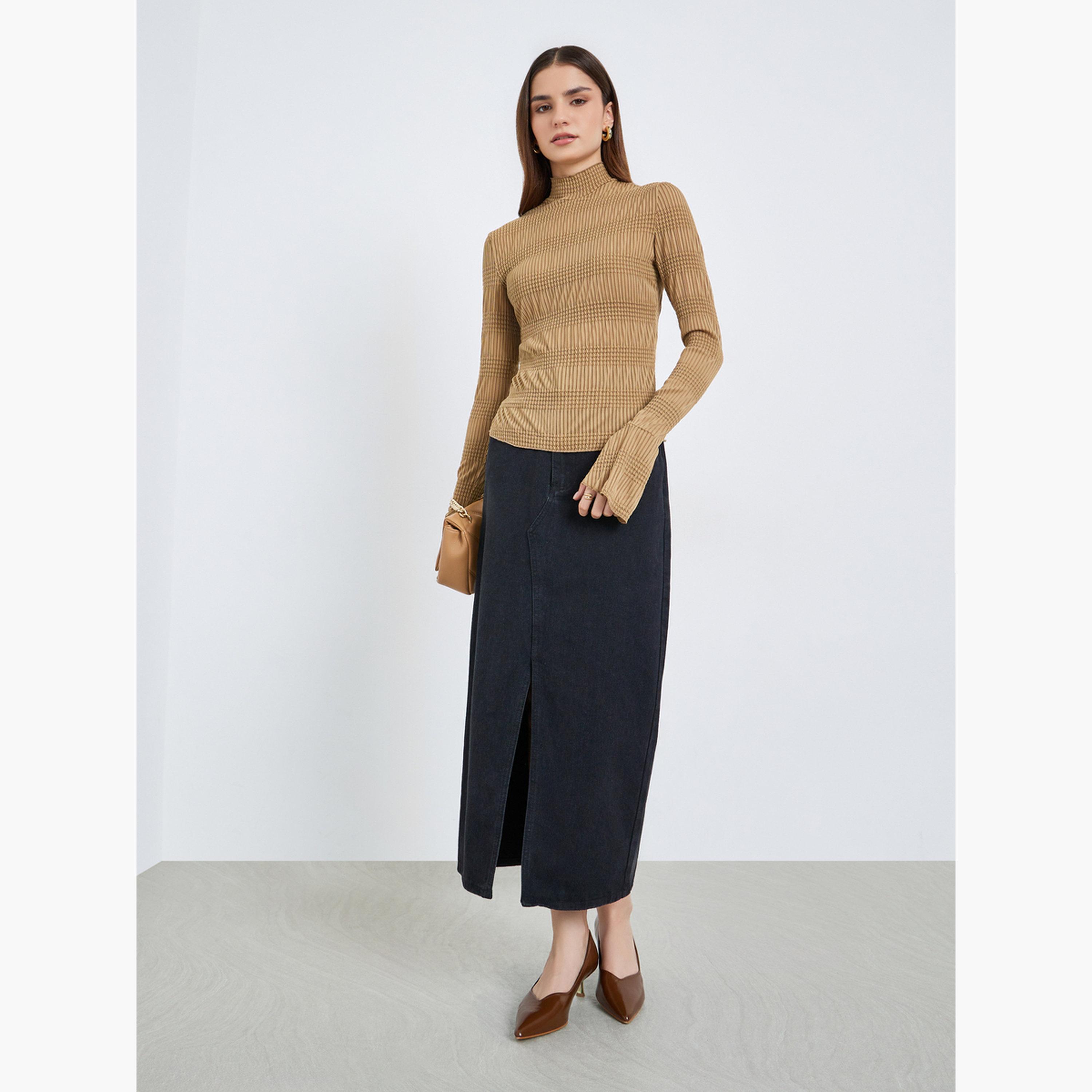 Styli Women Brown Textured Knit Top-women-clothing-shirtsandblouses-blouses-image-2