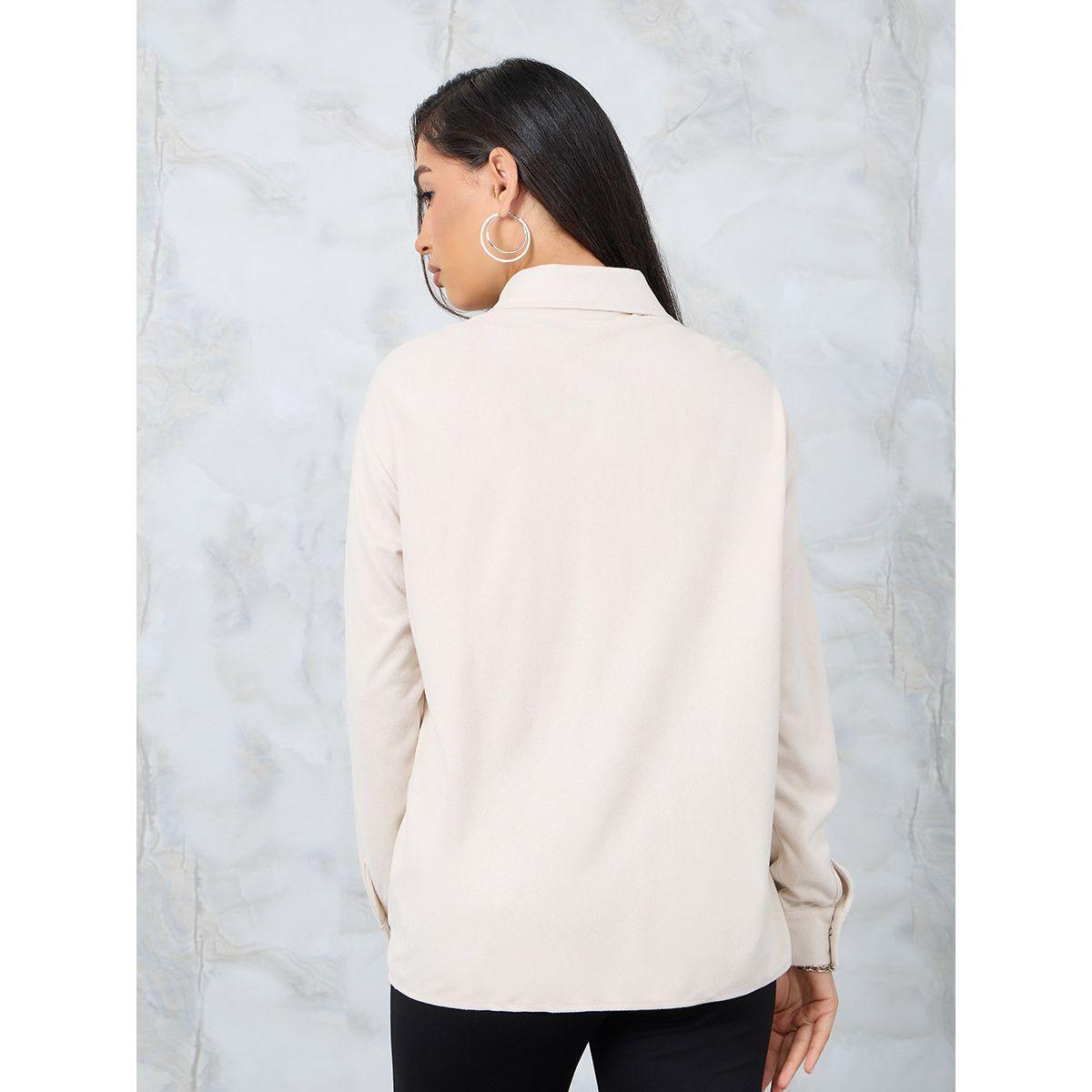 Styli Faux Suede Regular Fit Shirt with Flap Pocket-women-clothing-shirtsandblouses-shirts-image-5