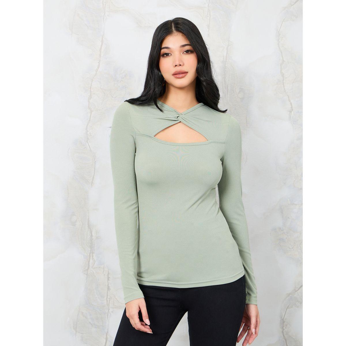 Styli Cut-Out Detail Fitted Knit Top with Long Sleeve-women-clothing-shirtsandblouses-blouses-image-2