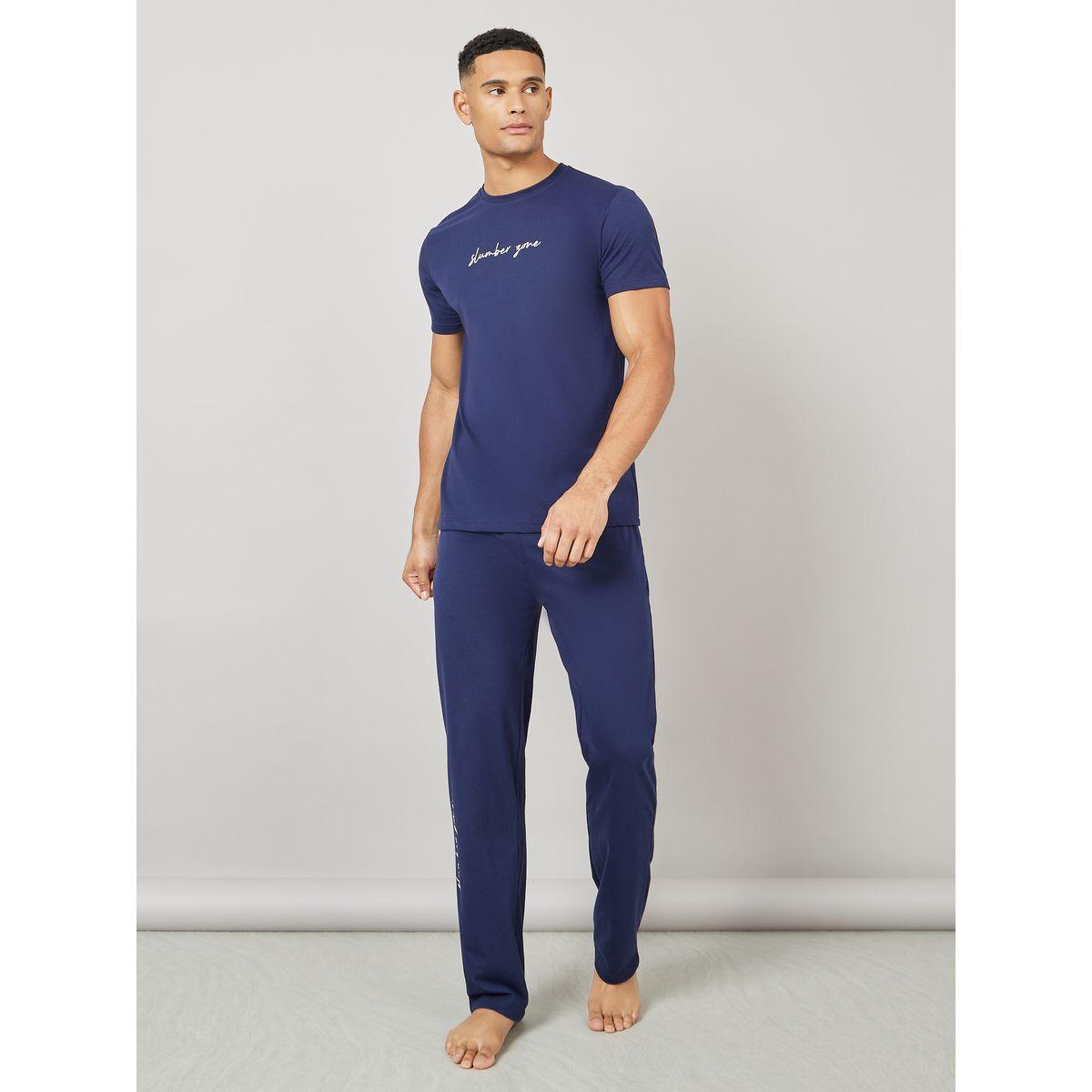 Styli Unwind Chest Print Crew Neck T-Shirt and Pyjama Set-men-clothing-nightwear-sets-image-1