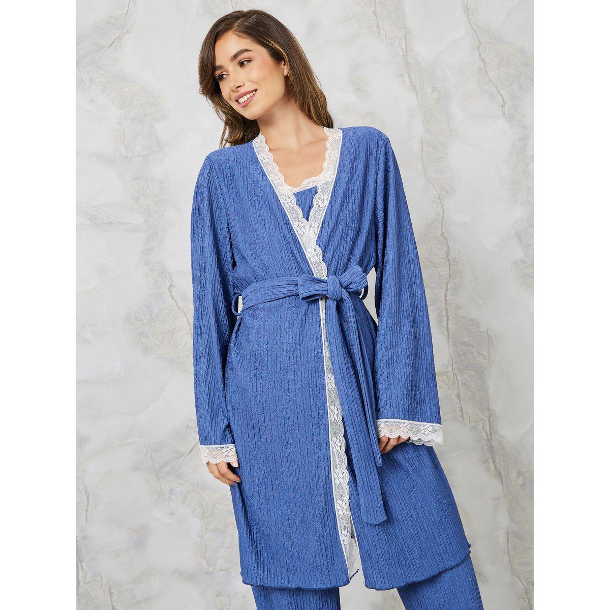 Styli Unwind Pack of 3 - Textured Lace Trim Cami, Pyjama & Robe Set-women-clothing-nightwear-pyjamas-longsets-image-3